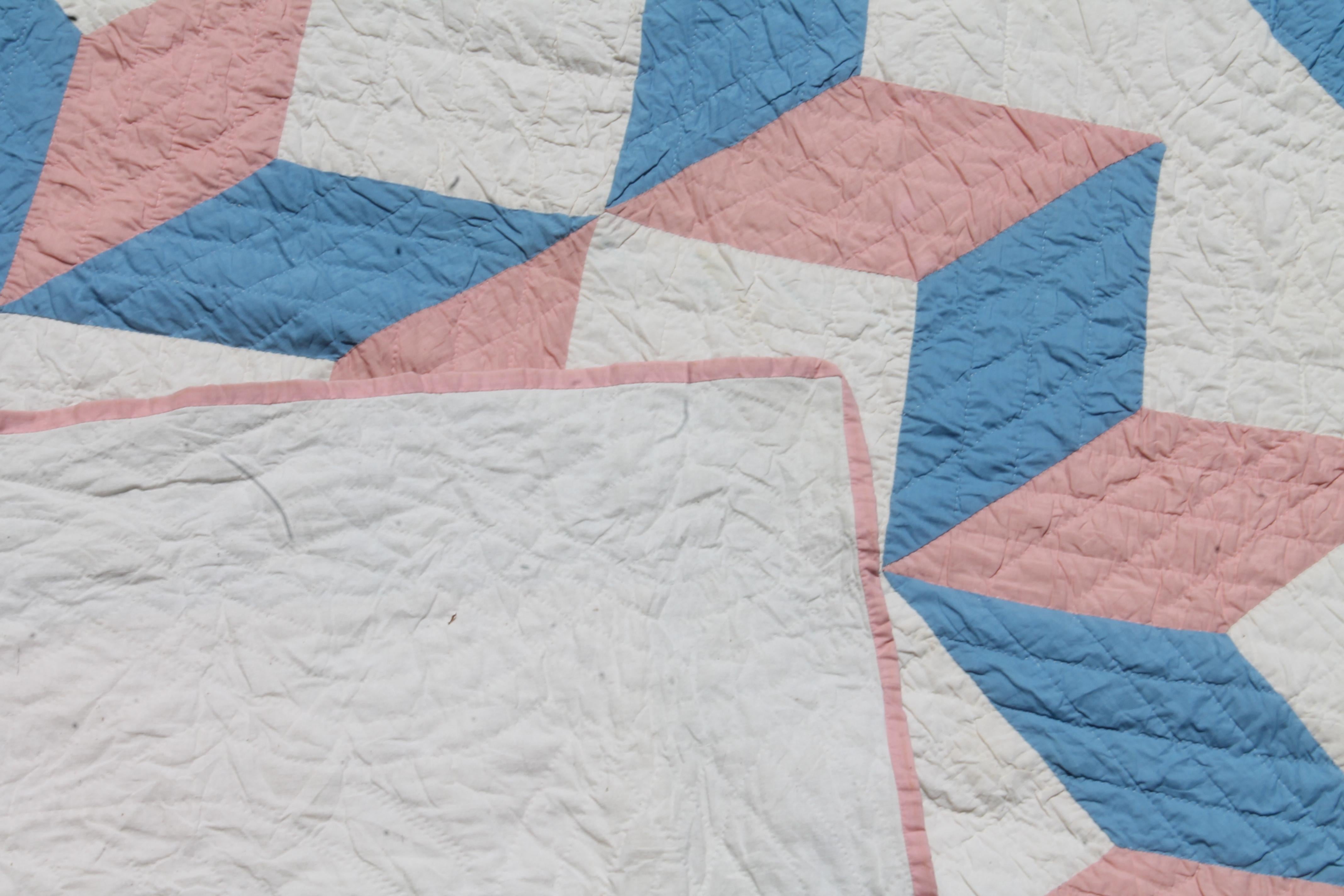 American Ohio Amish Blue & Pink Star Quilt For Sale