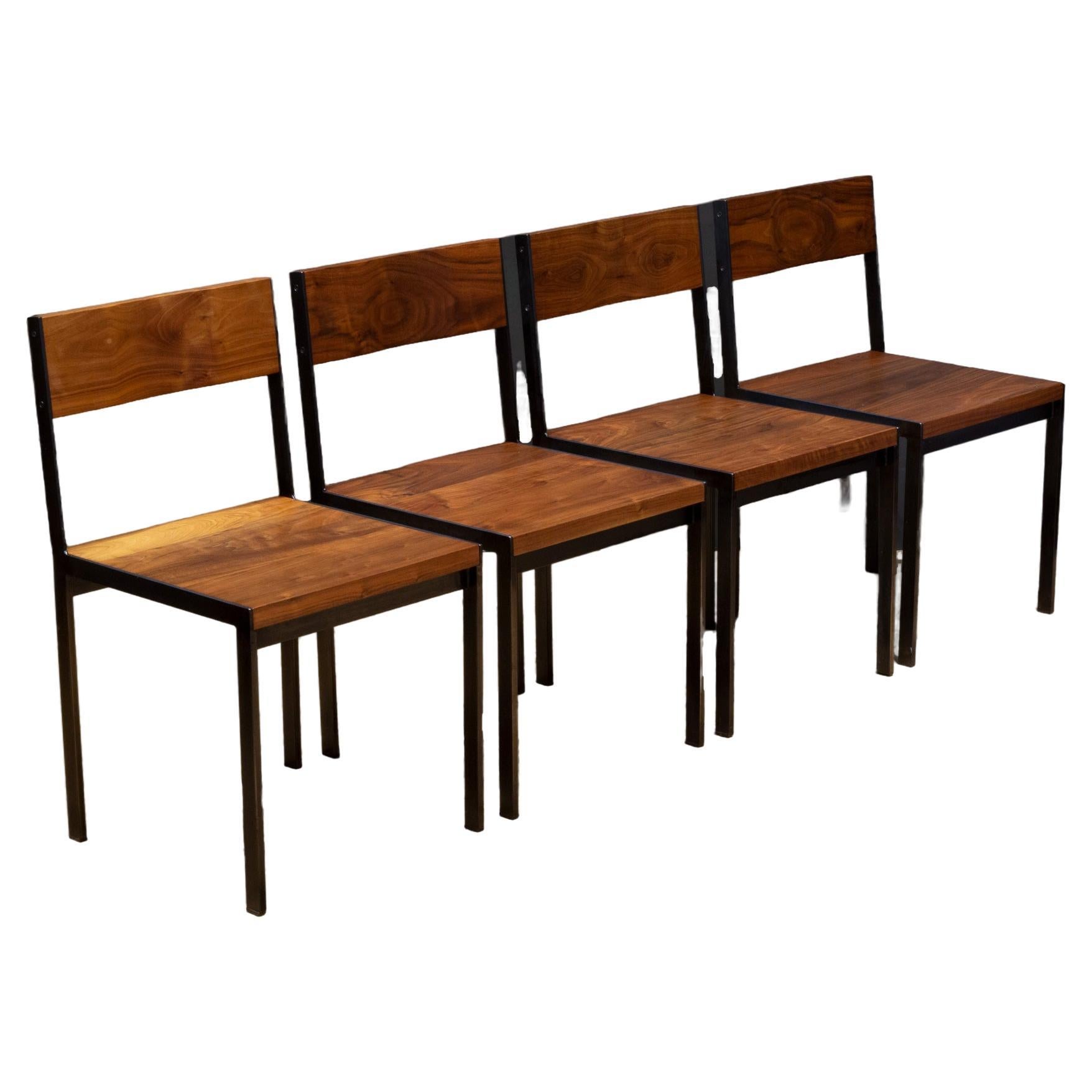 "Ohio WC1" Black Walnut and Steel Dining Chairs  For Sale