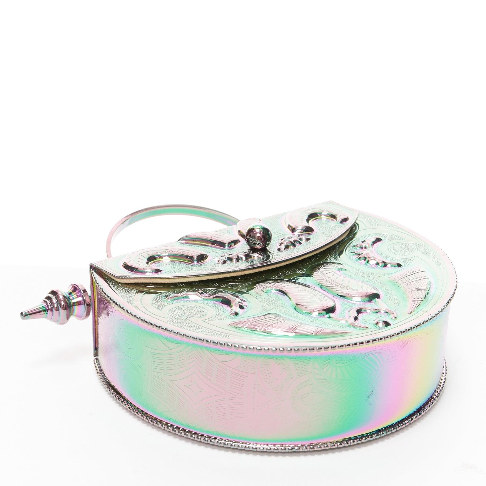 OHKTEIN Disco Desert Dome oil slick intricate metal leather box evening bag 1