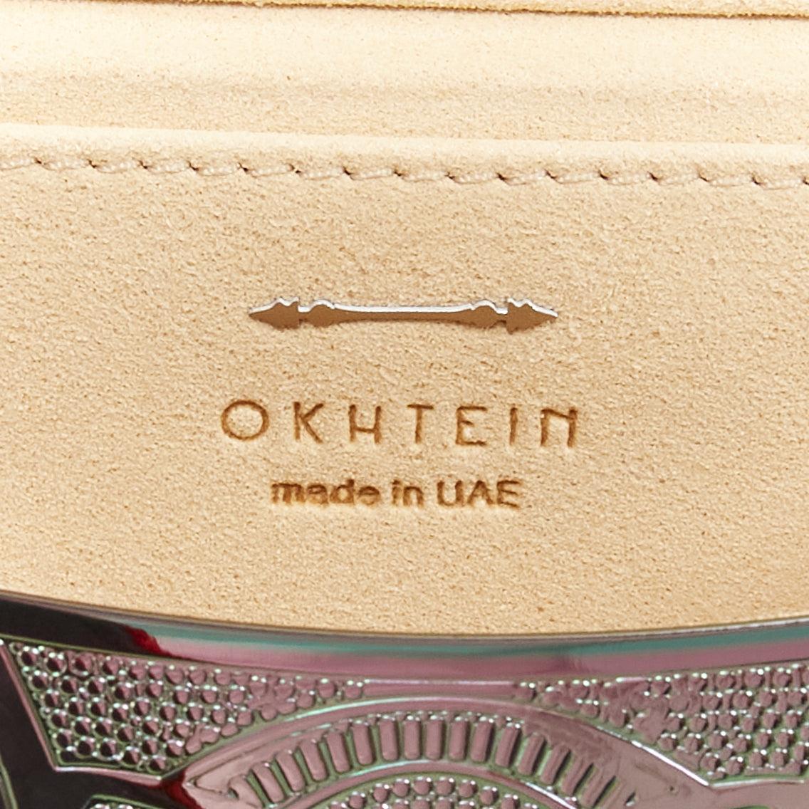 OHKTEIN Disco Desert Dome oil slick intricate metal leather box evening bag 5