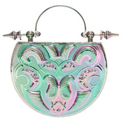 OHKTEIN Disco Desert Dome oil slick intricate metal leather box evening bag