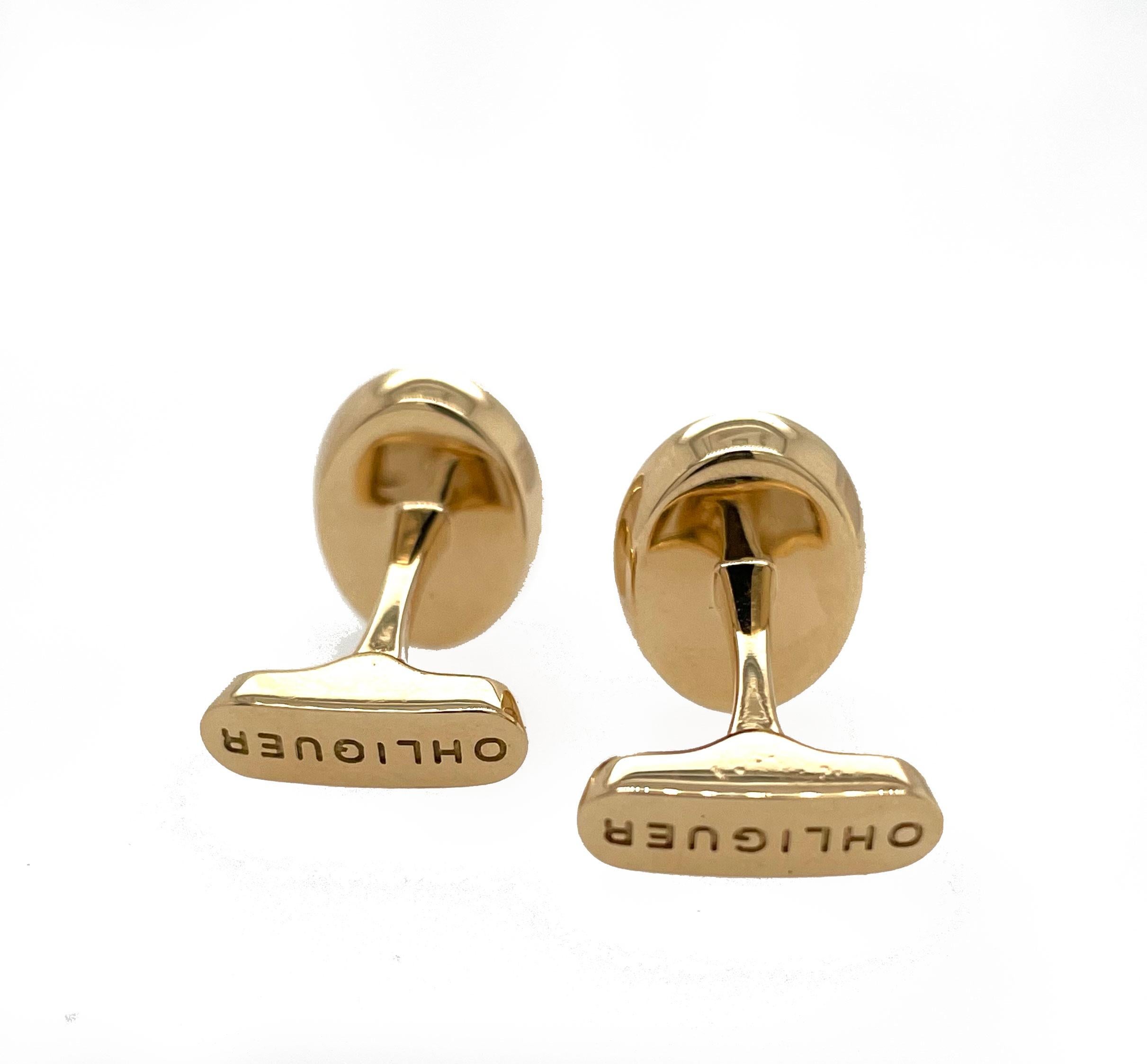 Cabochon Namesake Cufflinks in Onyx and 18ct Yellow Gold For Sale