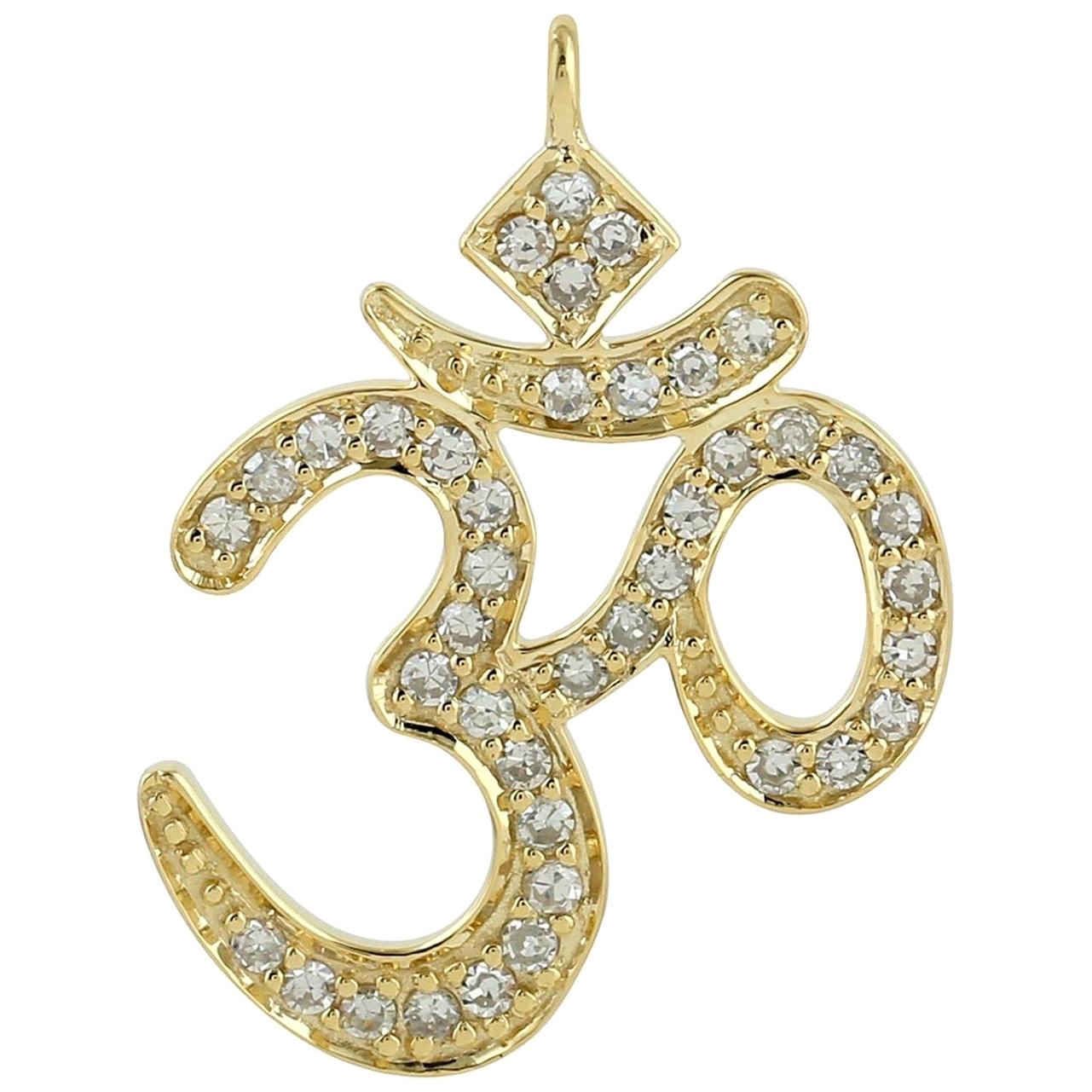 Ohm Spiritual Diamond 18 Karat Gold Pendant Necklace For Sale