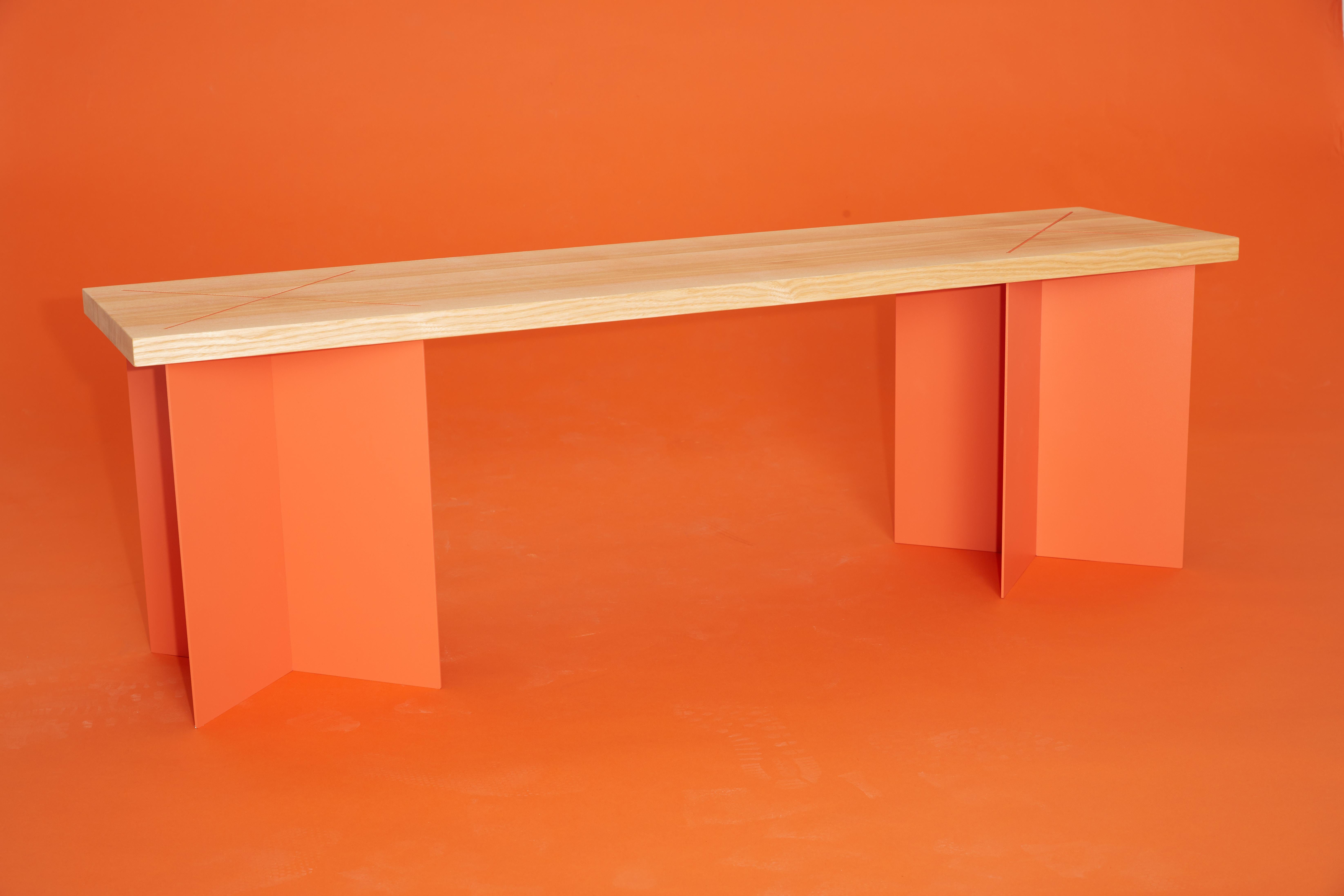 Banco Ohus de madera de fresno y acero azul brillante by Heilig Objects en venta 6