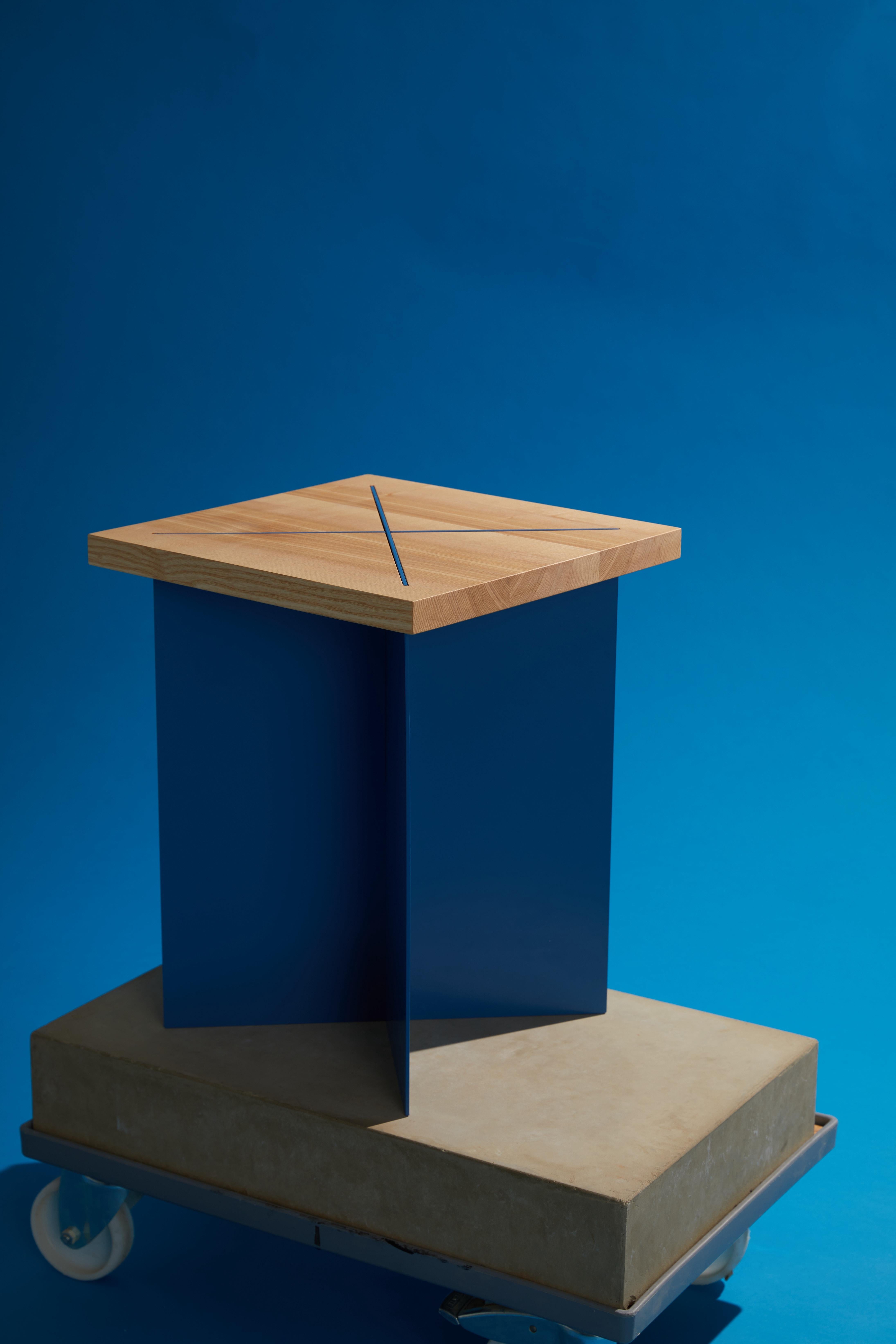 Ohus Stool in Ash Wood And Salmon Orange Steel by Heilig Objects For Sale 2