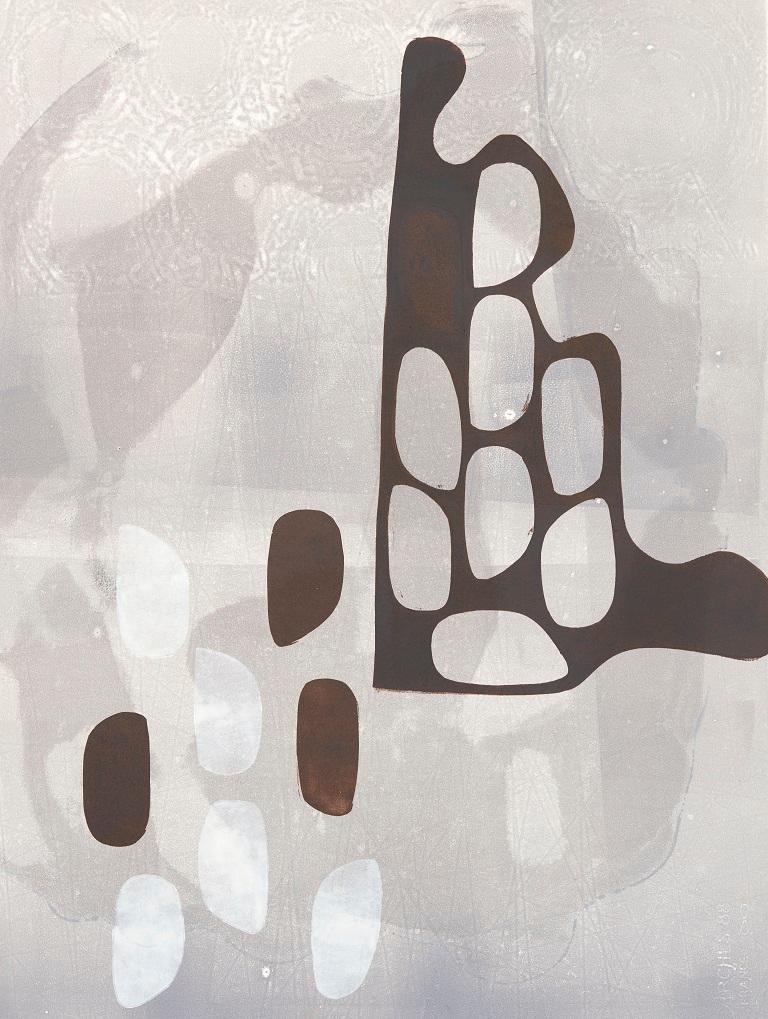 Oi Fortin Abstract Print – Empty Nest, Original abstrakter Neutraldruck, Monodruck auf Papier