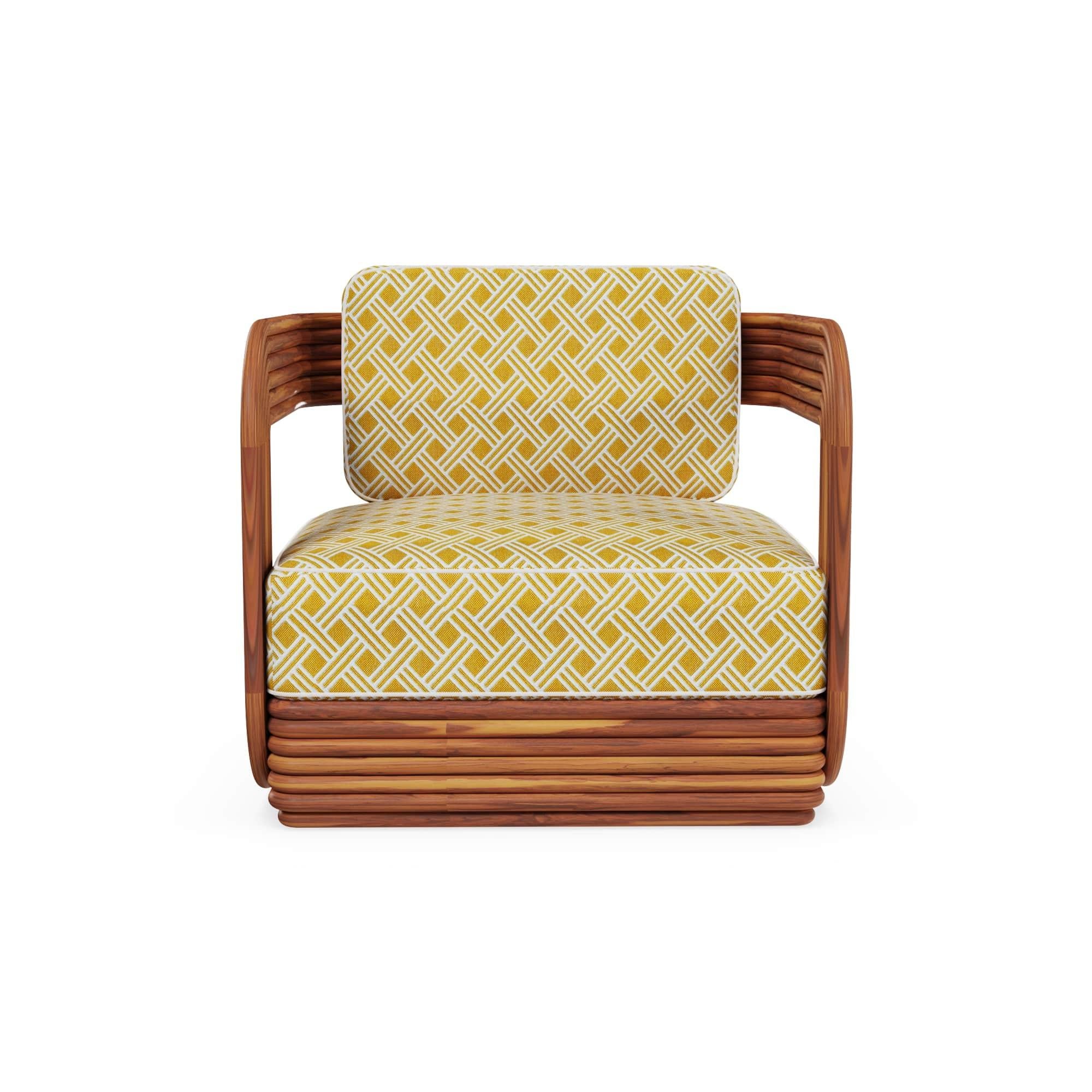 Poltrona per esterni Oia in Wood Iroko con schienale in Corde e cuscini a fantasia In condizioni Nuovo in vendita a Carvalhosa, PT