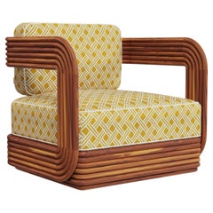Oia Outdoor Armchair in Iroko Wood with Cord Back and Patterned Cushions