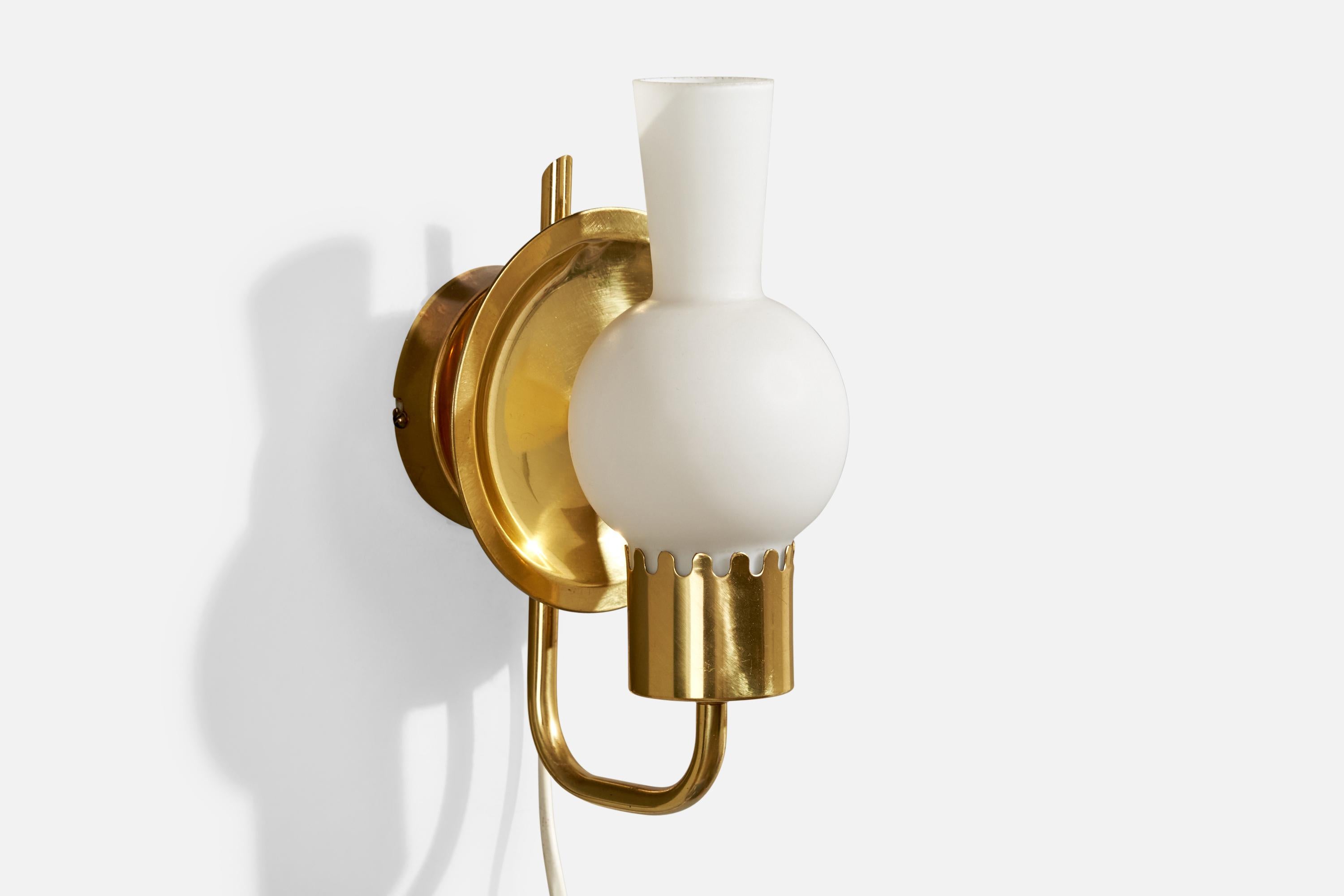 Swedish ÖIA, Wall Light, Brass, Glass, Sweden, 1970s For Sale
