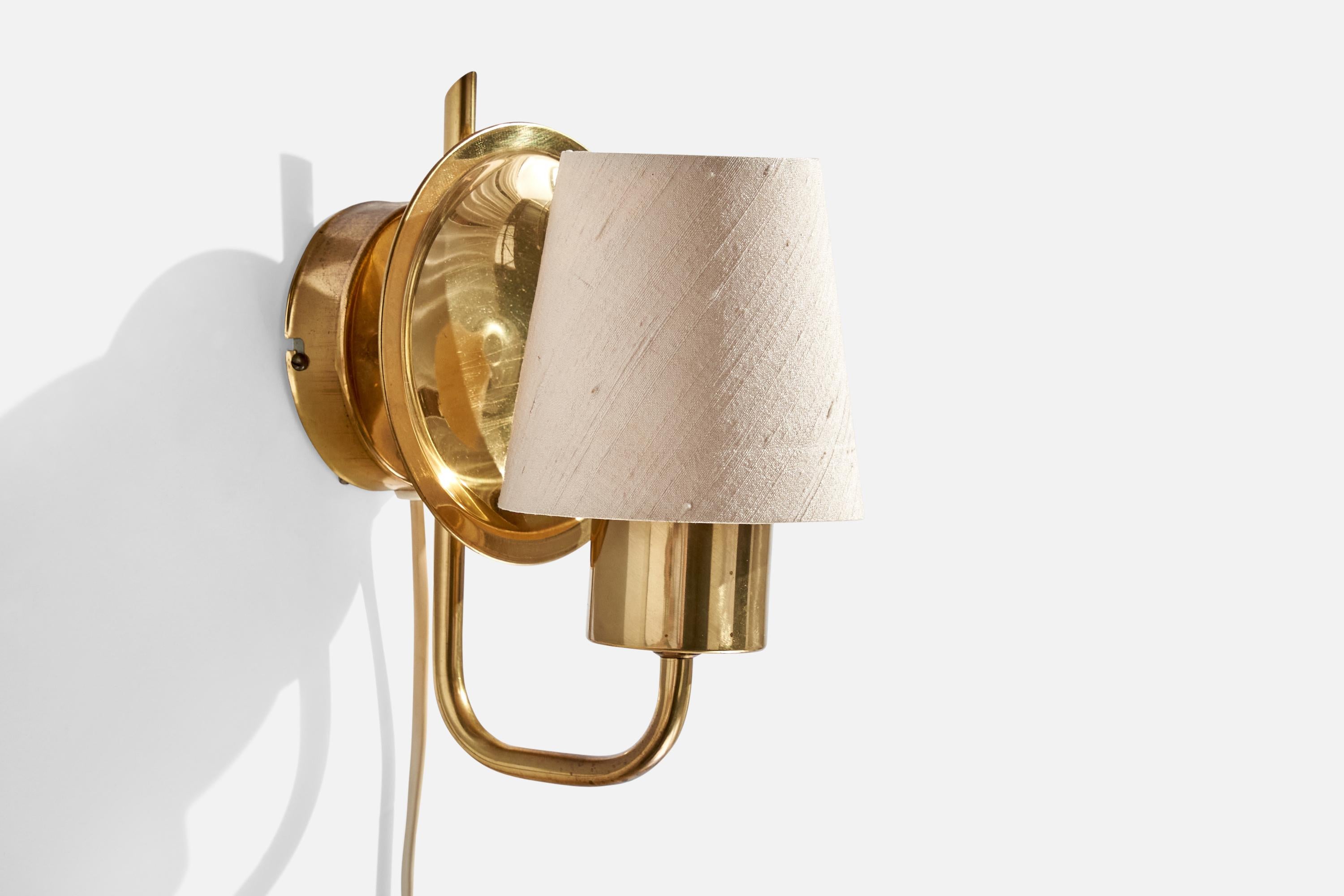 Swedish ÖIA, Wall Lights, Brass, Fabric, Sweden, 1970s