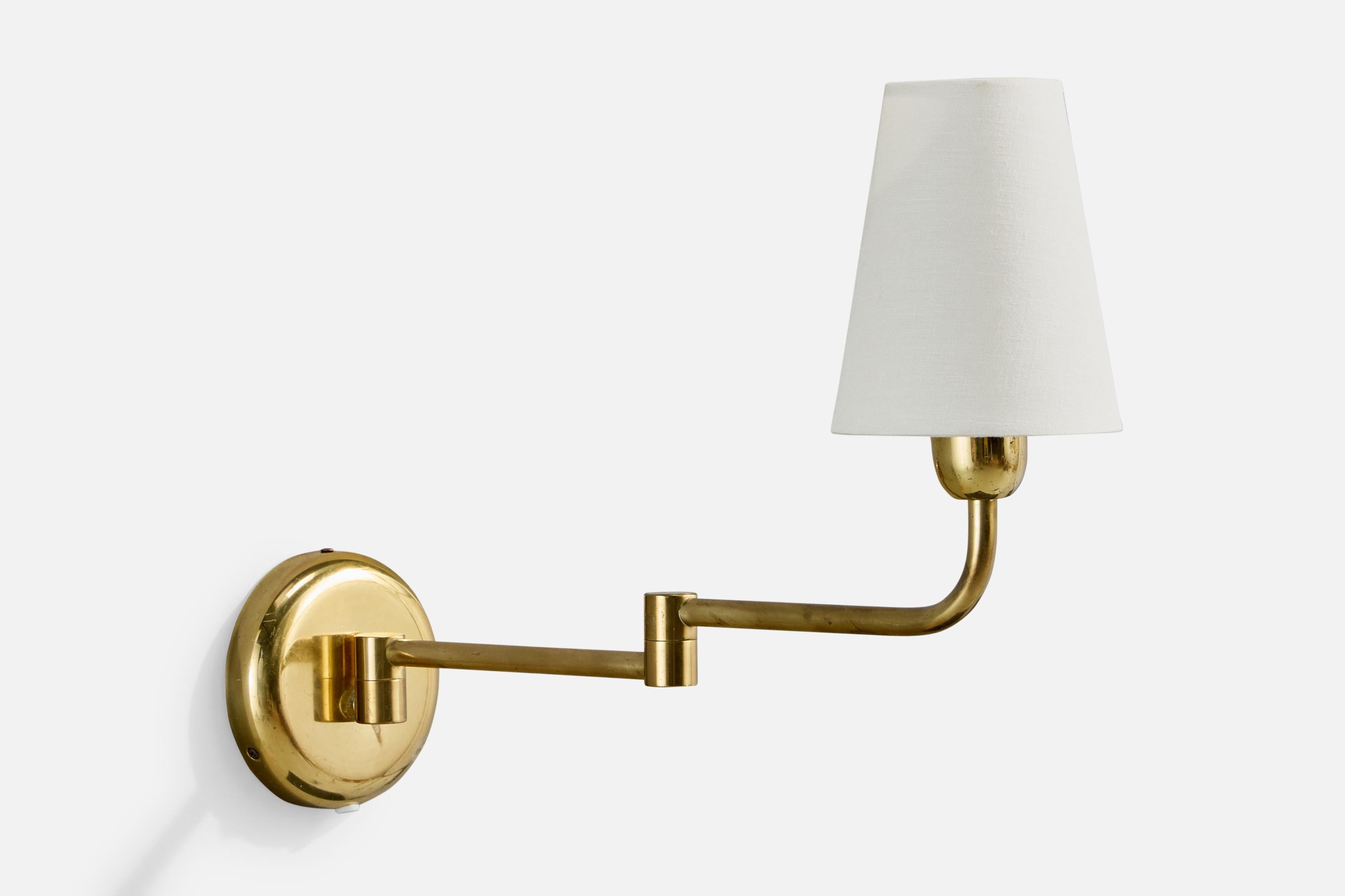 Swedish ÖIA, Wall Lights, Brass, Fabric, Sweden, 1970s For Sale
