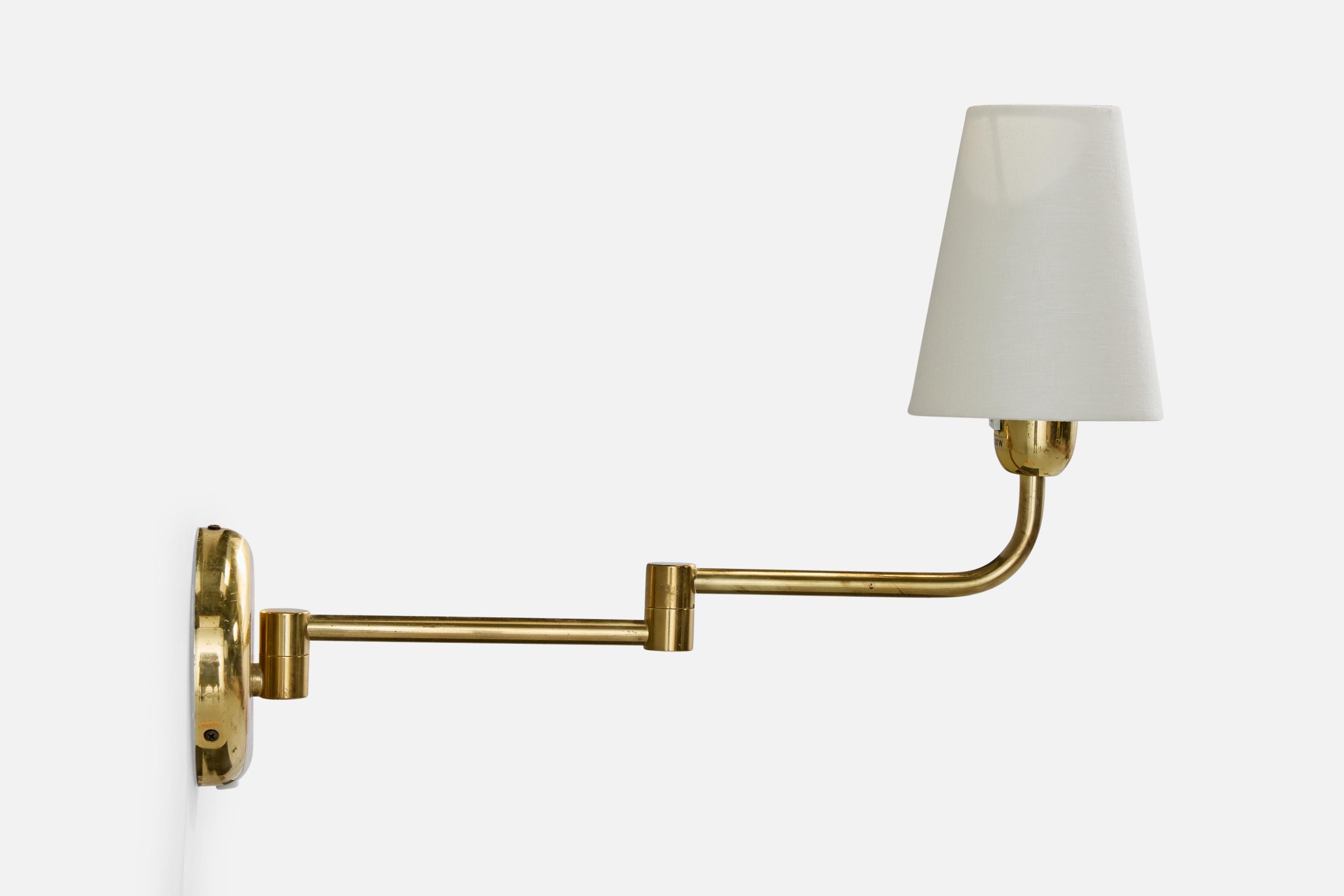 ÖIA, Wall Lights, Brass, Fabric, Sweden, 1970s In Good Condition For Sale In High Point, NC