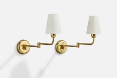 ÖIA, Wall Lights, Brass, Fabric, Sweden, 1970s
