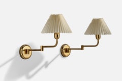 ÖIA, Wall Lights, Brass, Paper, Sweden, 1970s
