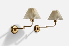 ÖIA, Wall Lights, Brass, Paper, Sweden, 1970s