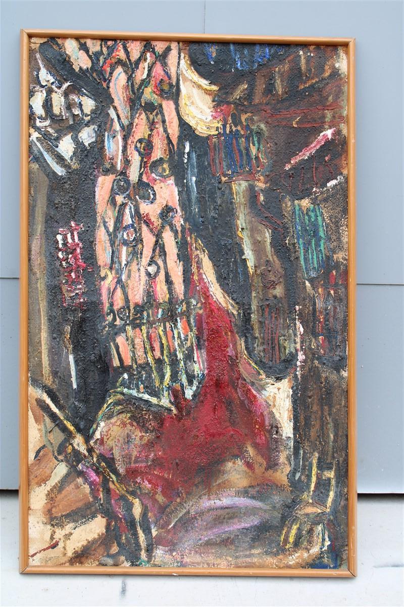 Öl Abstraktes Gemälde Materie auf Leinwand Sack 1950 Italienisches Design Multicolor, Öl (Moderne der Mitte des Jahrhunderts) im Angebot
