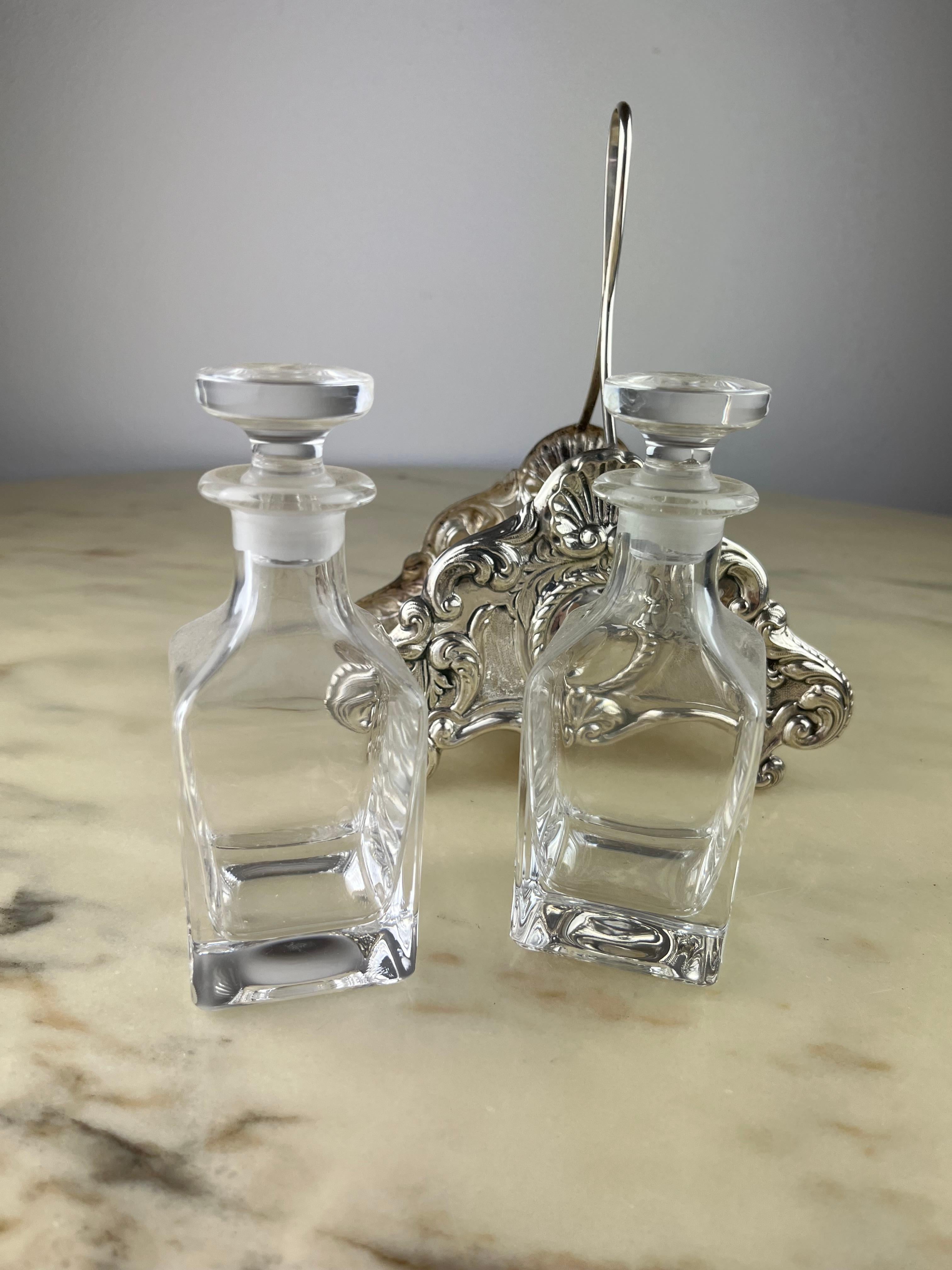 Other Oil and Vinegar Set in 800 Silver and Crystal, Italy, 1990 For Sale