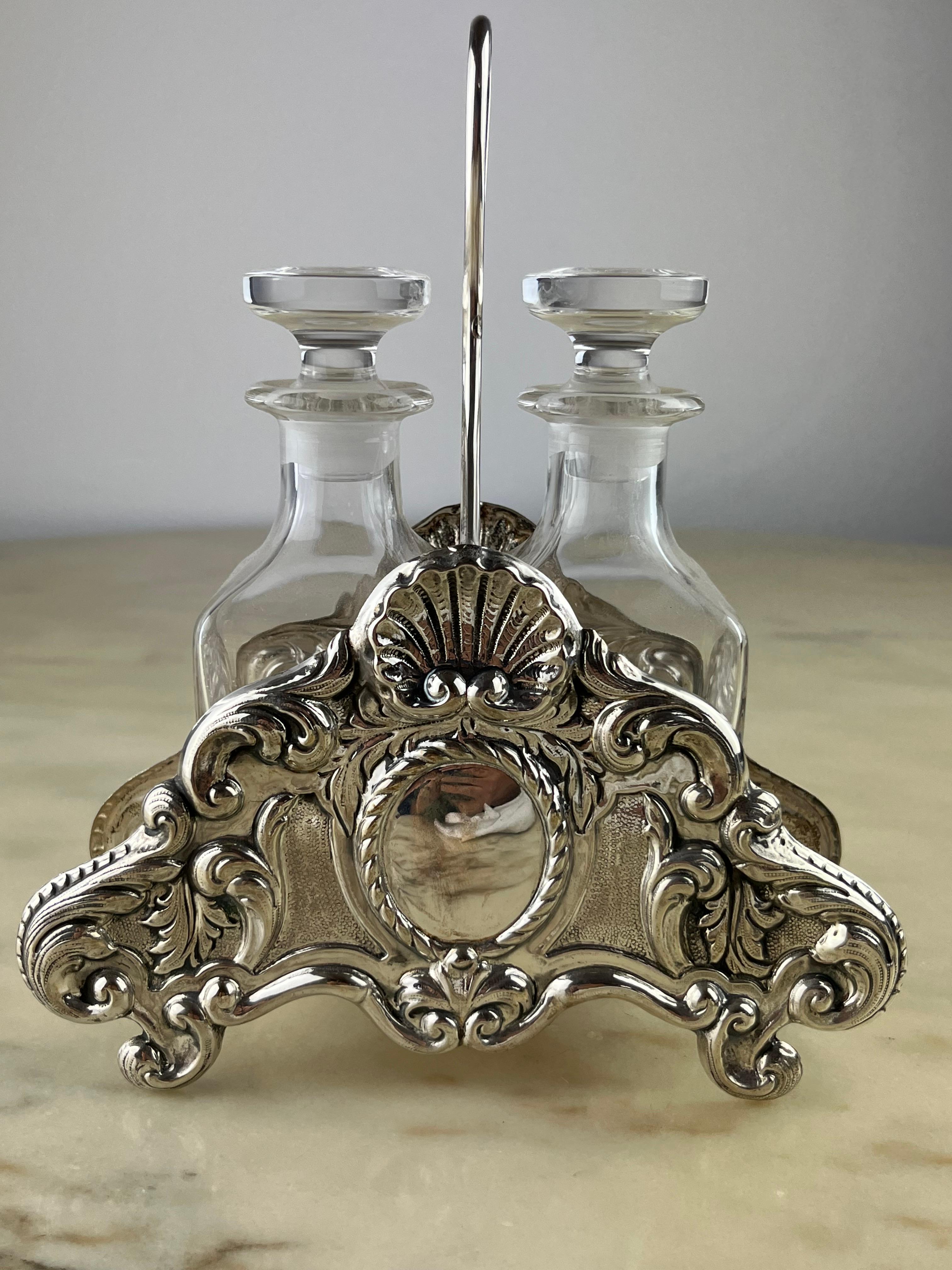 Oil and Vinegar Set in 800 Silver and Crystal, Italy, 1990 For Sale 2