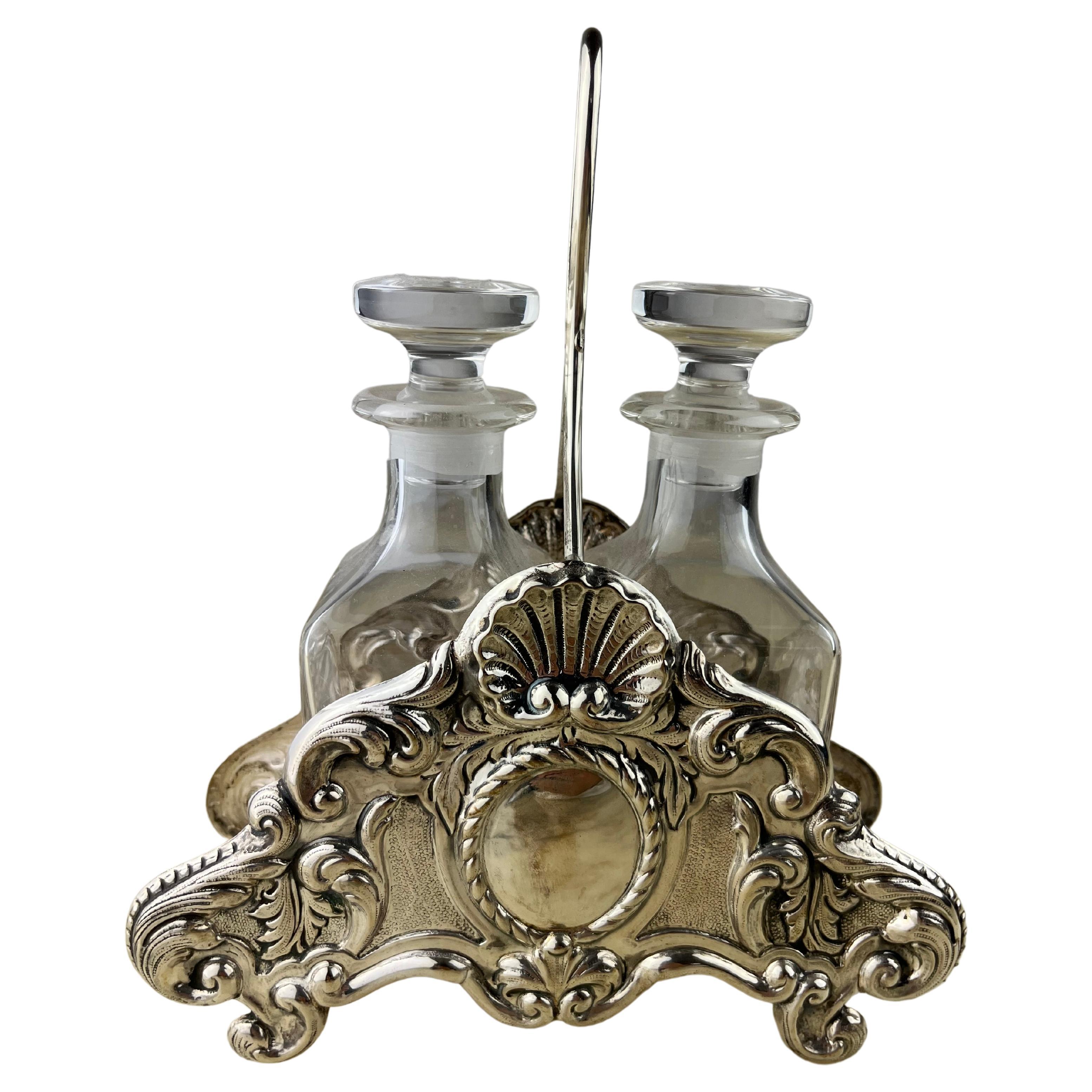 Oil and Vinegar Set in 800 Silver and Crystal, Italy, 1990
