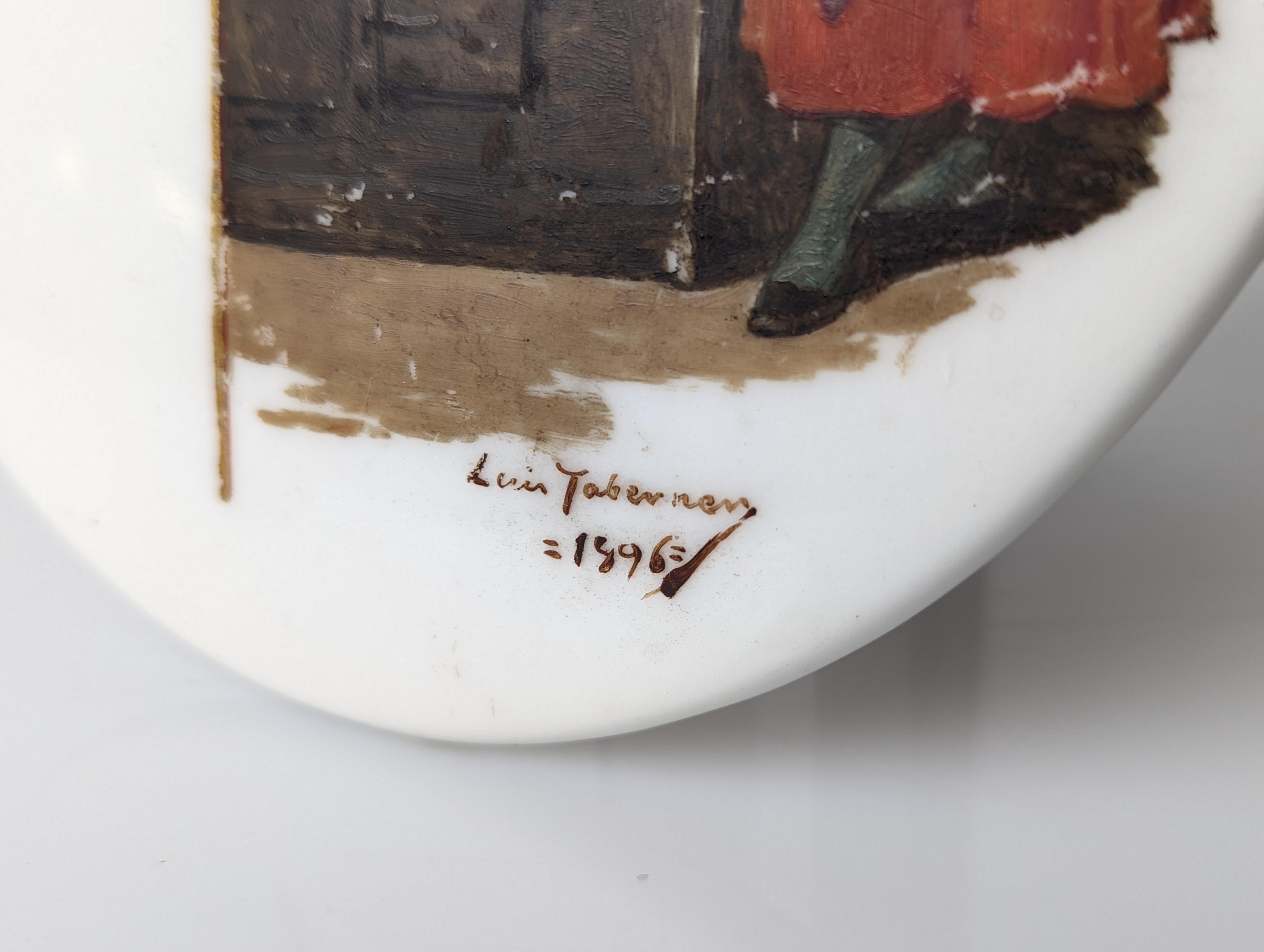 Hand-Painted Oil by Luis Taberner Y Montalvo on Porcelain, 19th Century For Sale