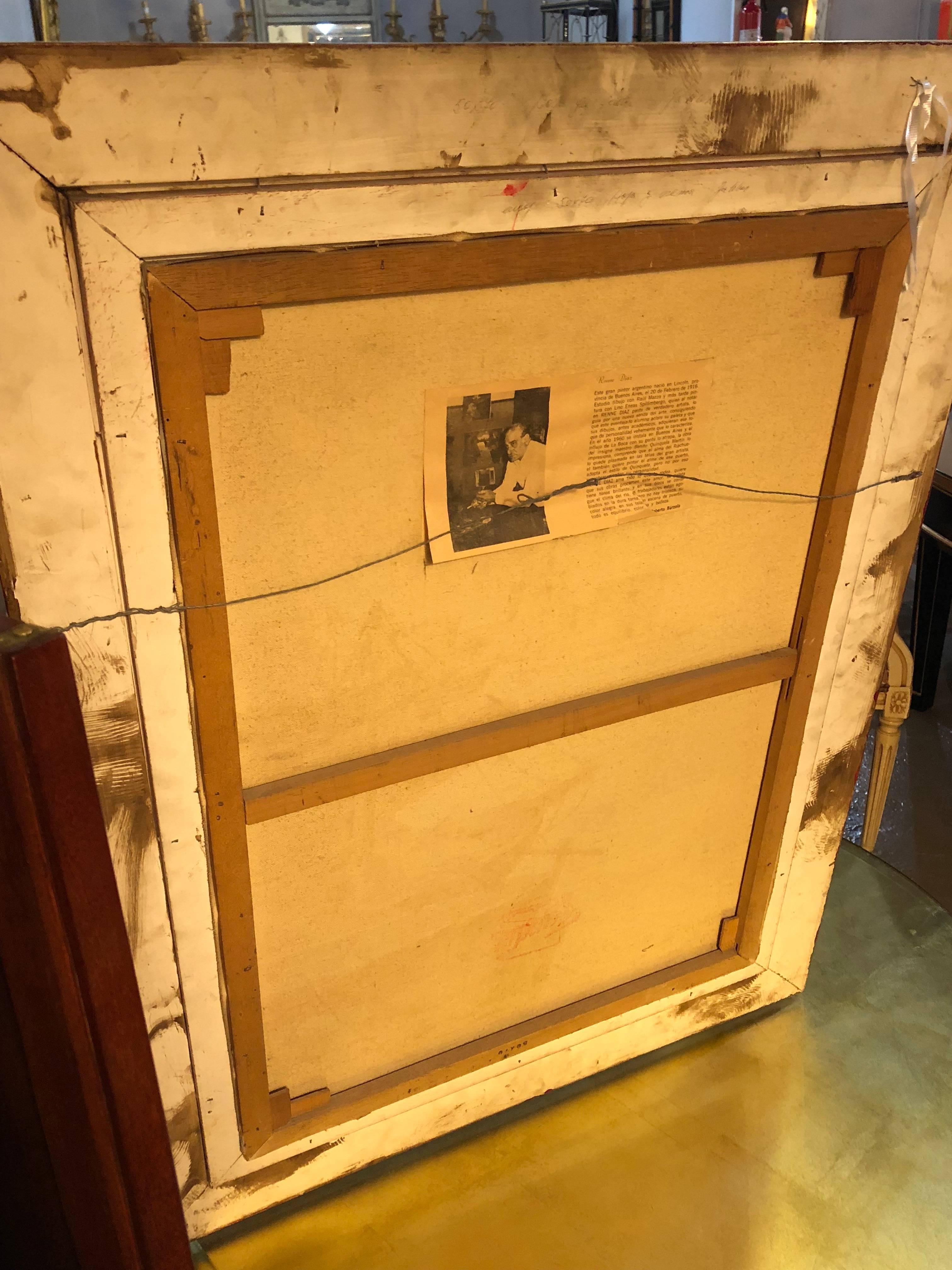 Ölgemälde auf Leinwand in feinem vergoldetem Rahmen von Renne Diaz, Boote im Hafen 9
