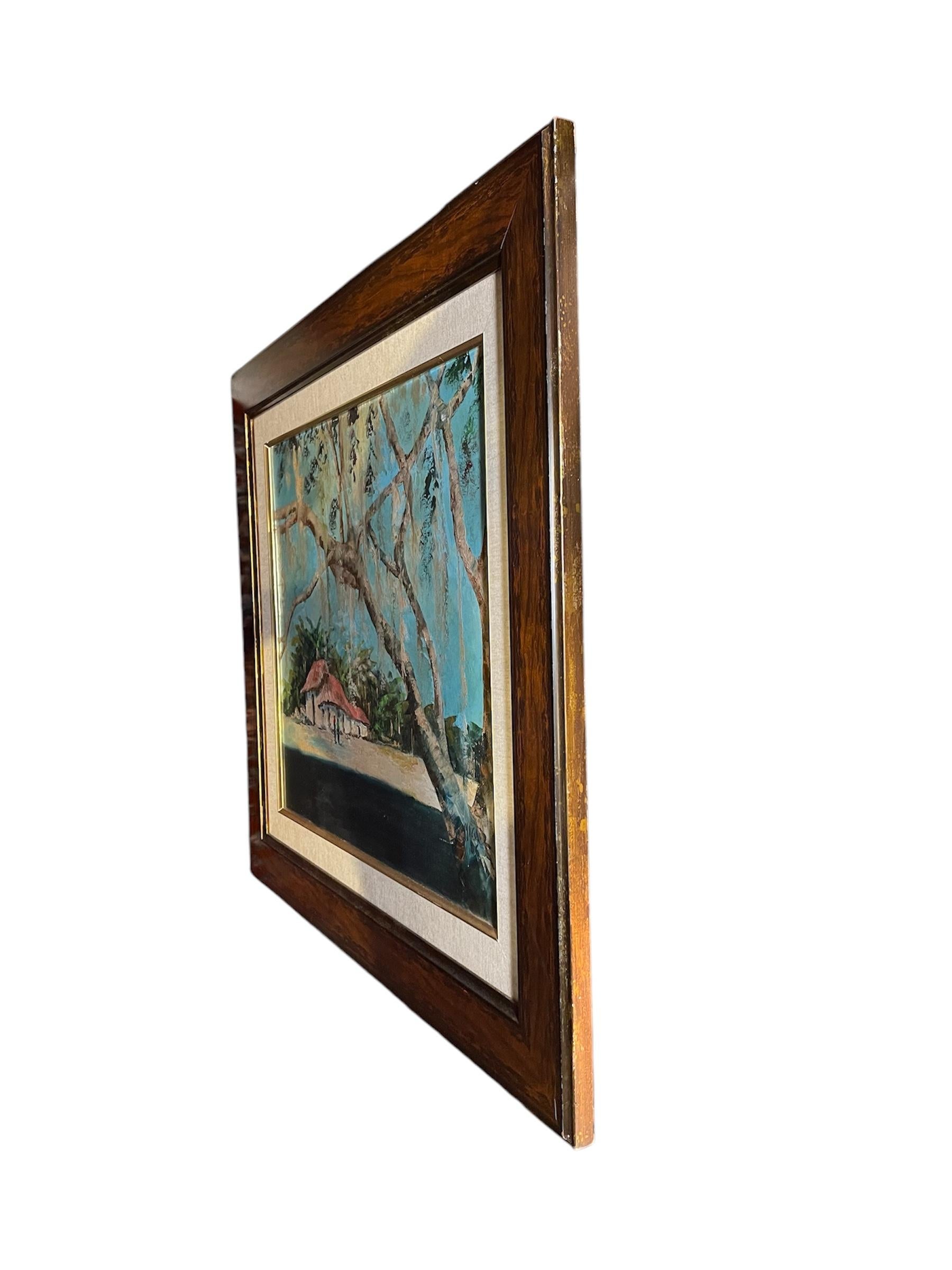 20th Century Oil Canvas Of A Banana Plantation Countryside House For Sale