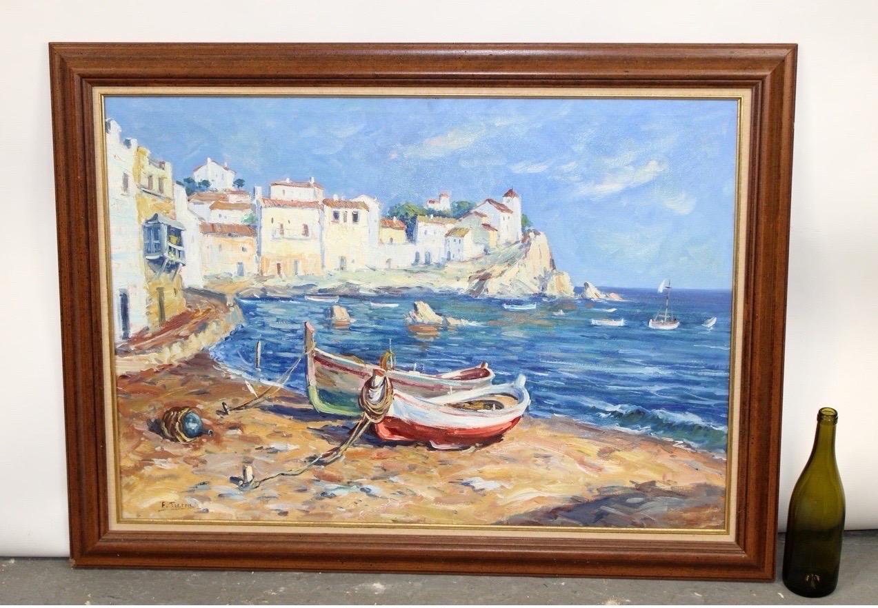 Moderno Pittura su tela ad olio, paesaggio marino mediterraneo in vendita