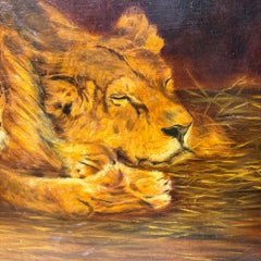 Riproduzione su tela dell'olio Repose The British Lion dell'ungherese Géza Vastagh