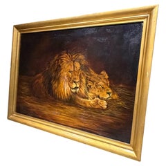 Riproduzione su tela dell'olio Repose The British Lion dell'ungherese Géza Vastagh