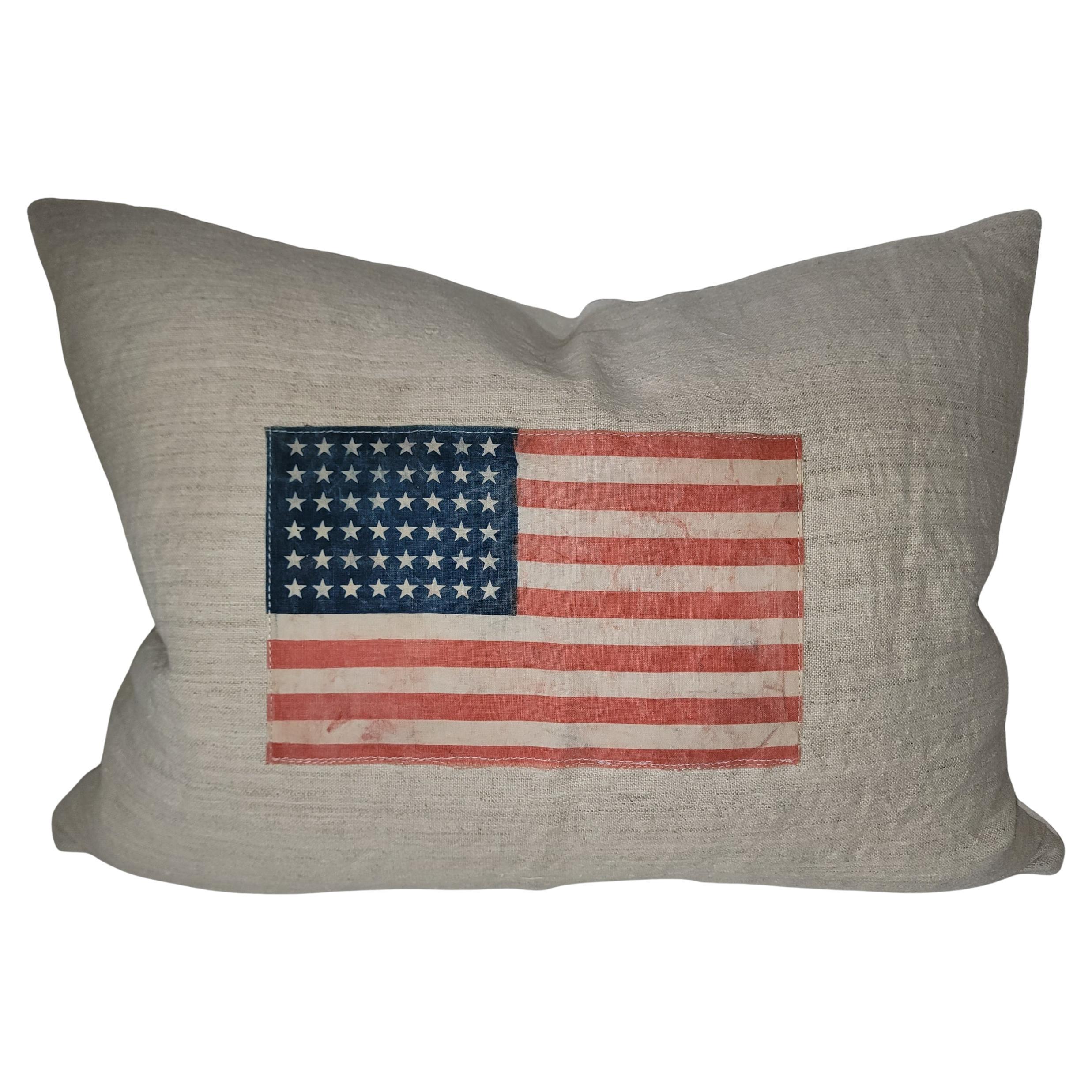 Oil Cloth Flag over Linen Pillow