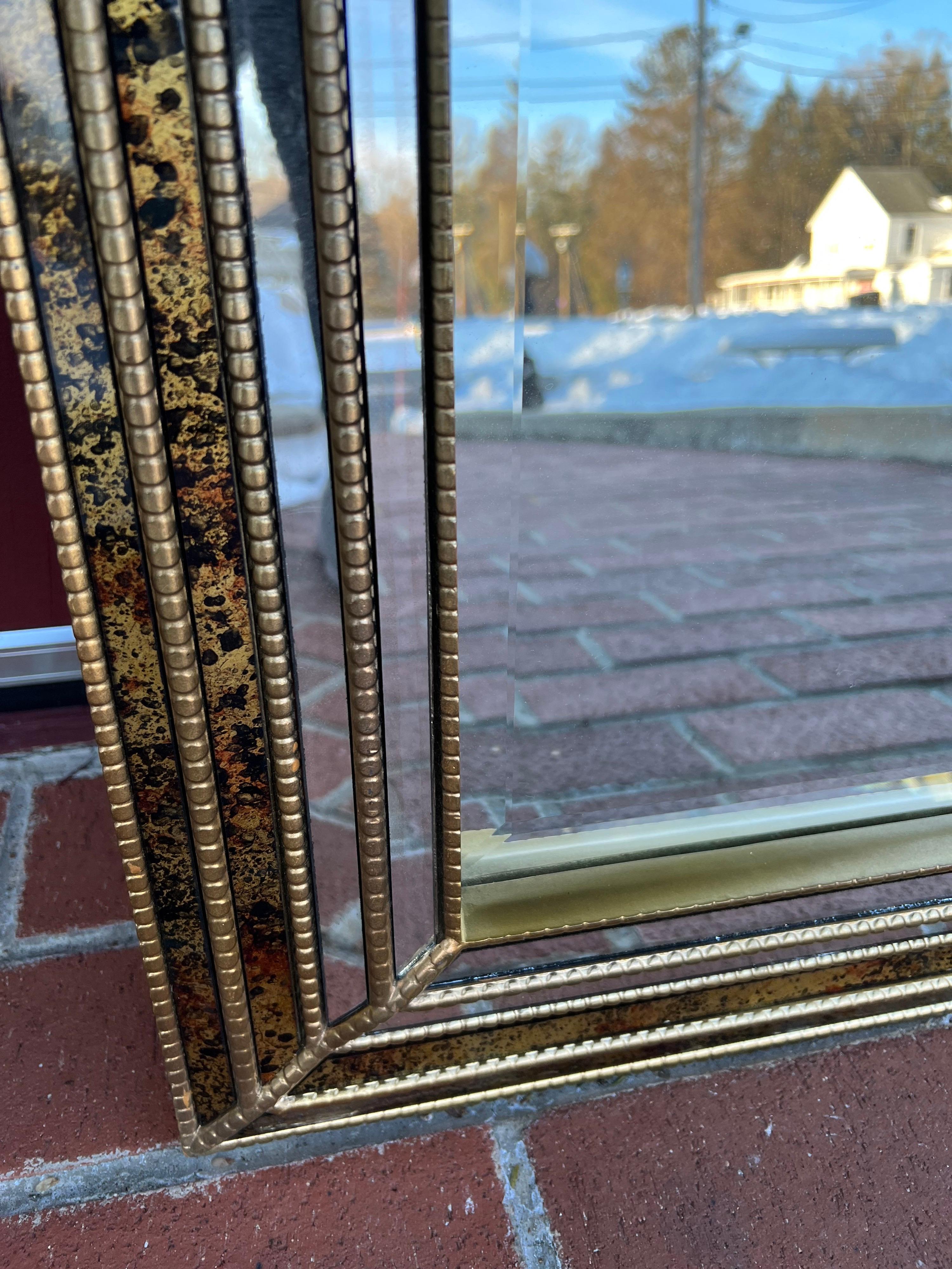 Metal Oil Drip Beveled Mirror Attributed to LaBarge