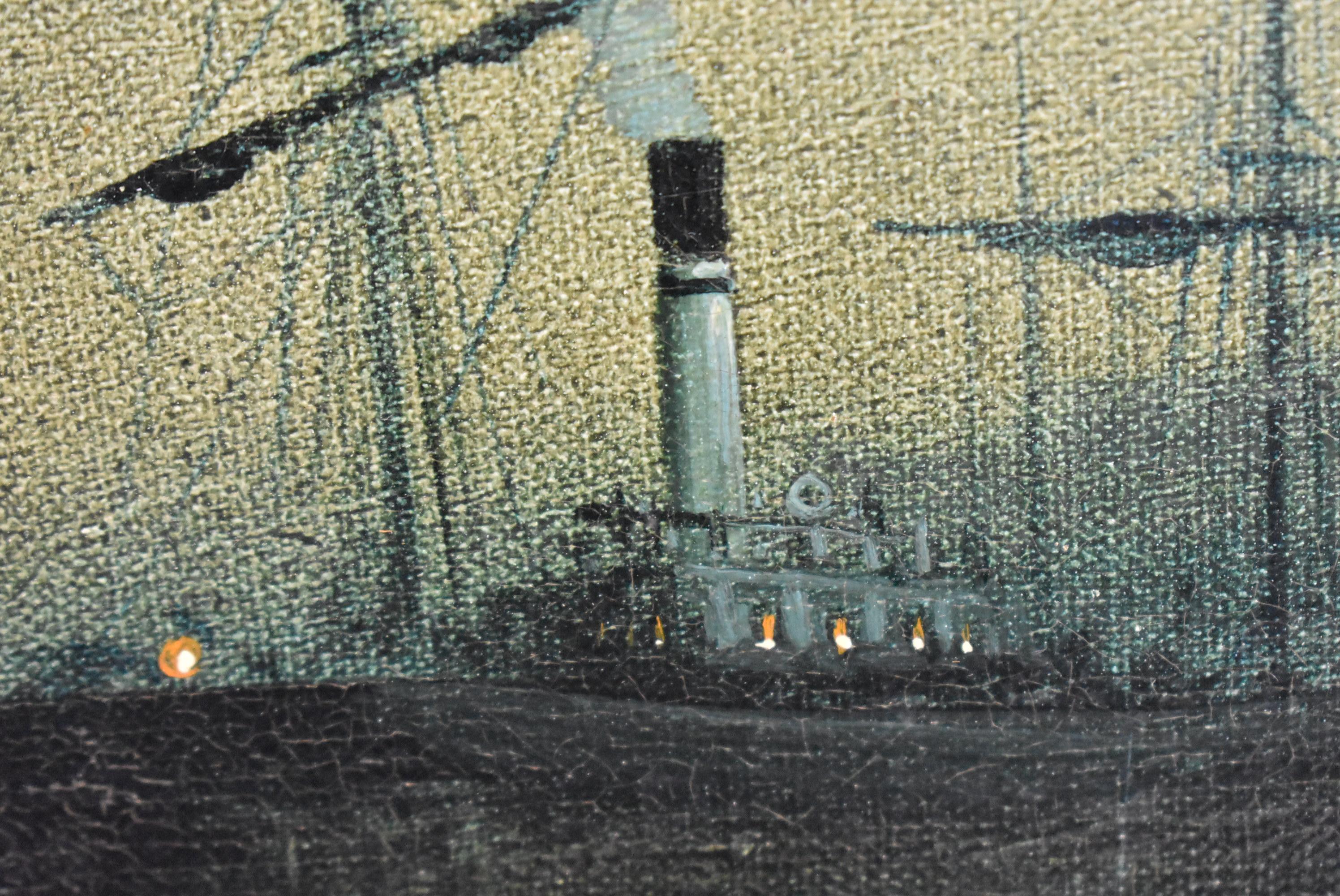 Wood Walter Meegan Harbor Scene in Moonlight Oil Painting For Sale