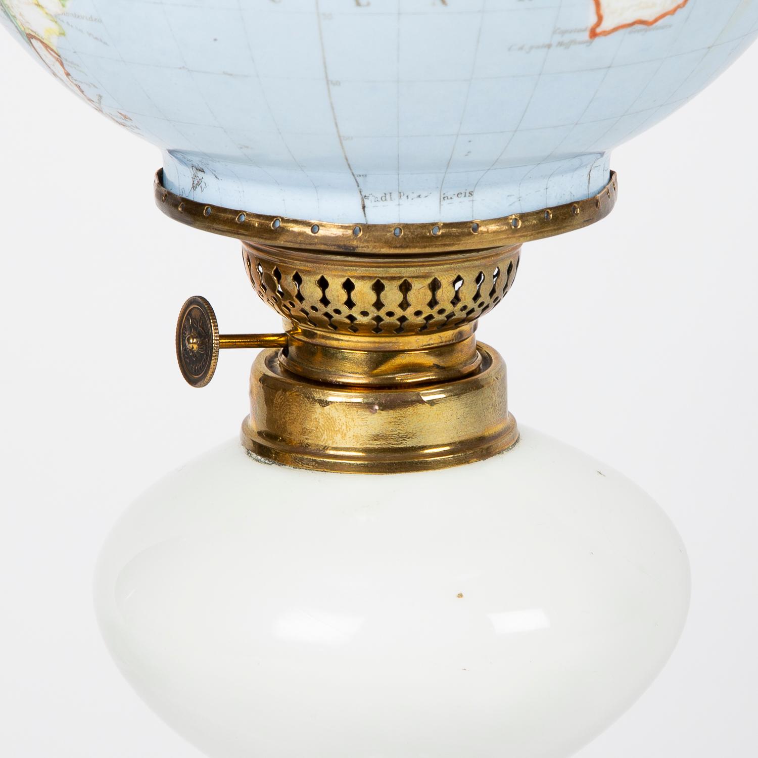Glass Oil Lamp with an Illuminating Globe Shade, Bohemian, circa 1885 For Sale