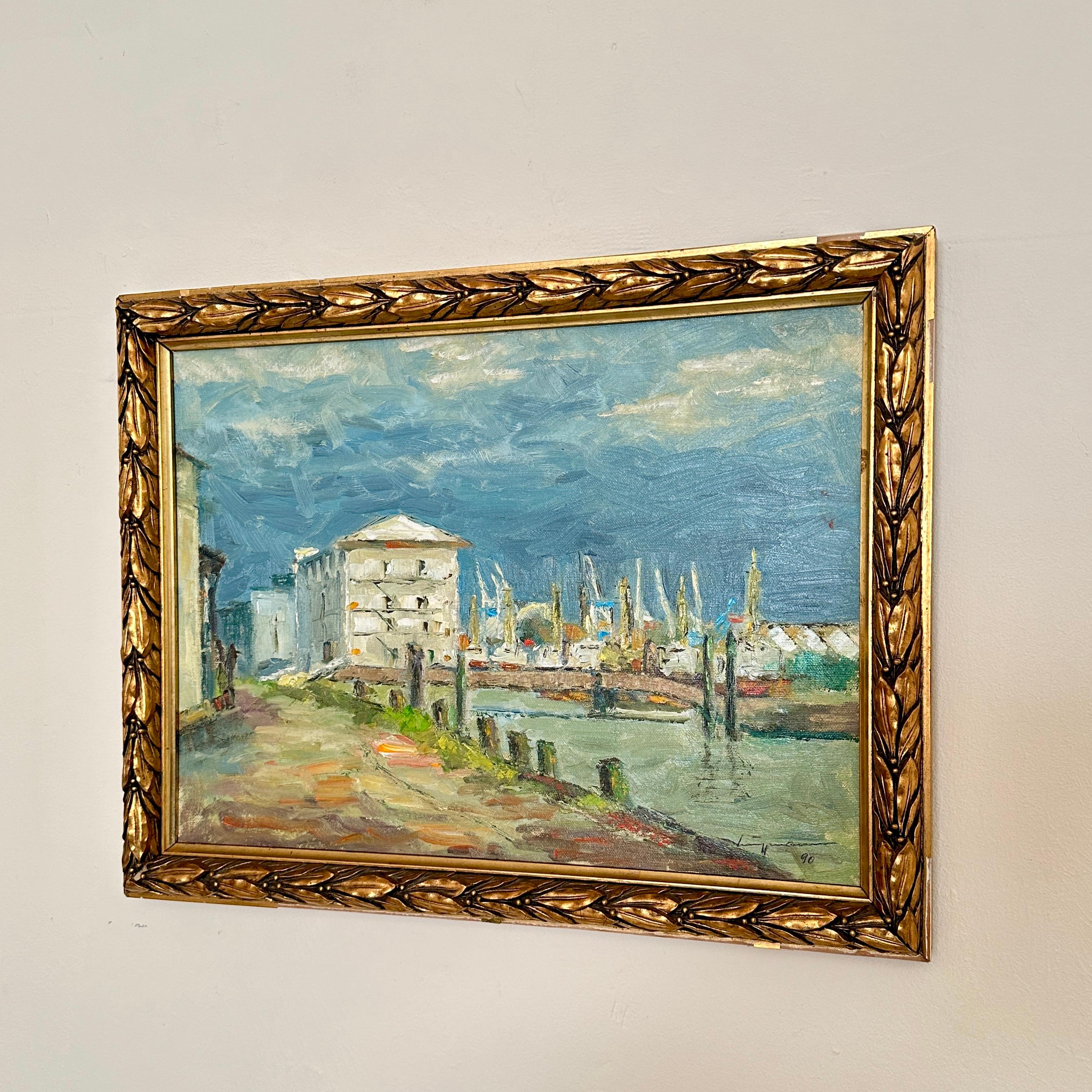 This beautiful Oil Landscape Painting in Gilded Frame was painted around 1990.
A unique piece which is a great eye-catcher for your antique, modern, space age or mid-century interior.
If you have any more questions we are very happy to help and send