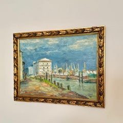 Oil Landscape Painting in Gilded Frame, around 1990