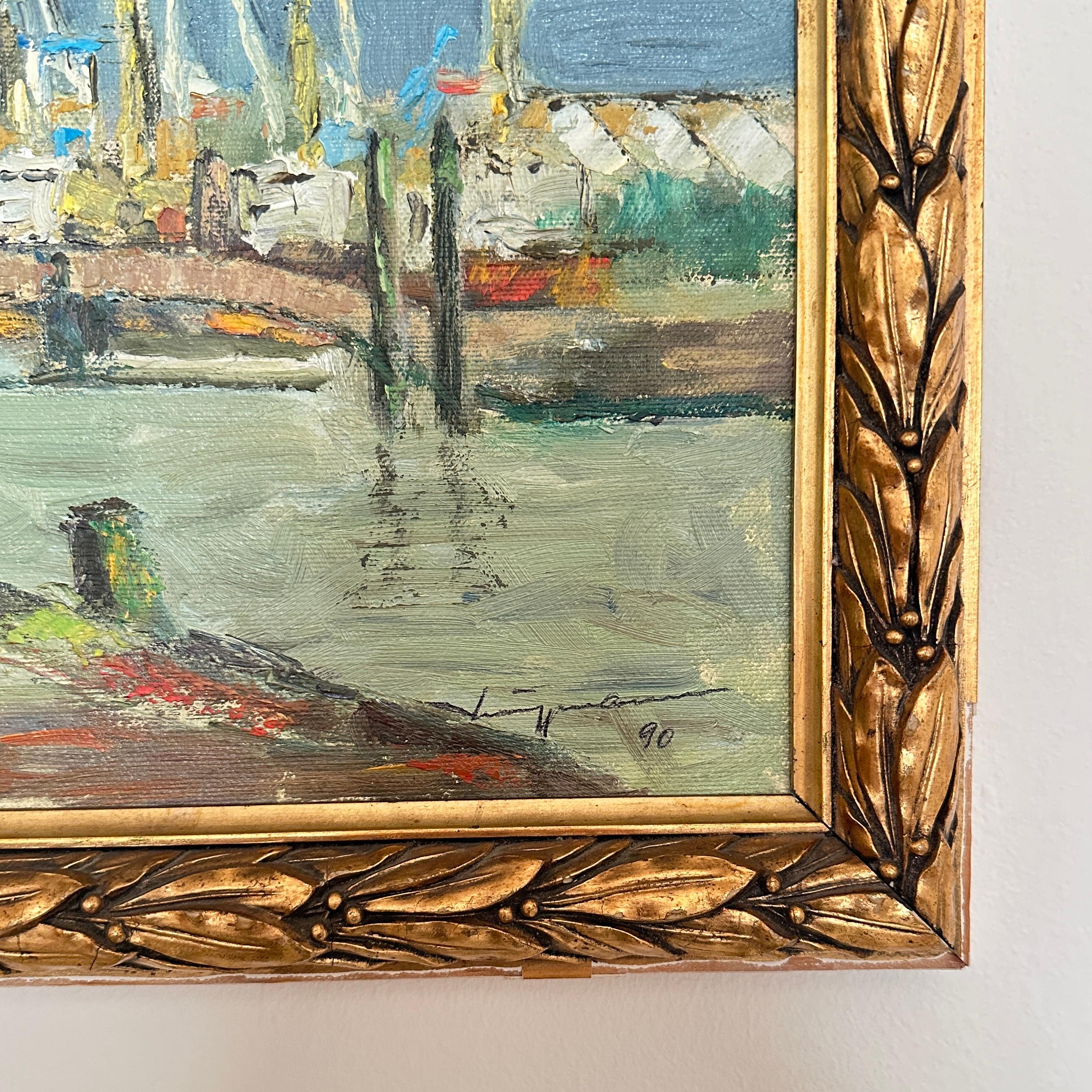 Late 20th Century Oil Landscape Painting in Gilded Frame, around 1990 For Sale