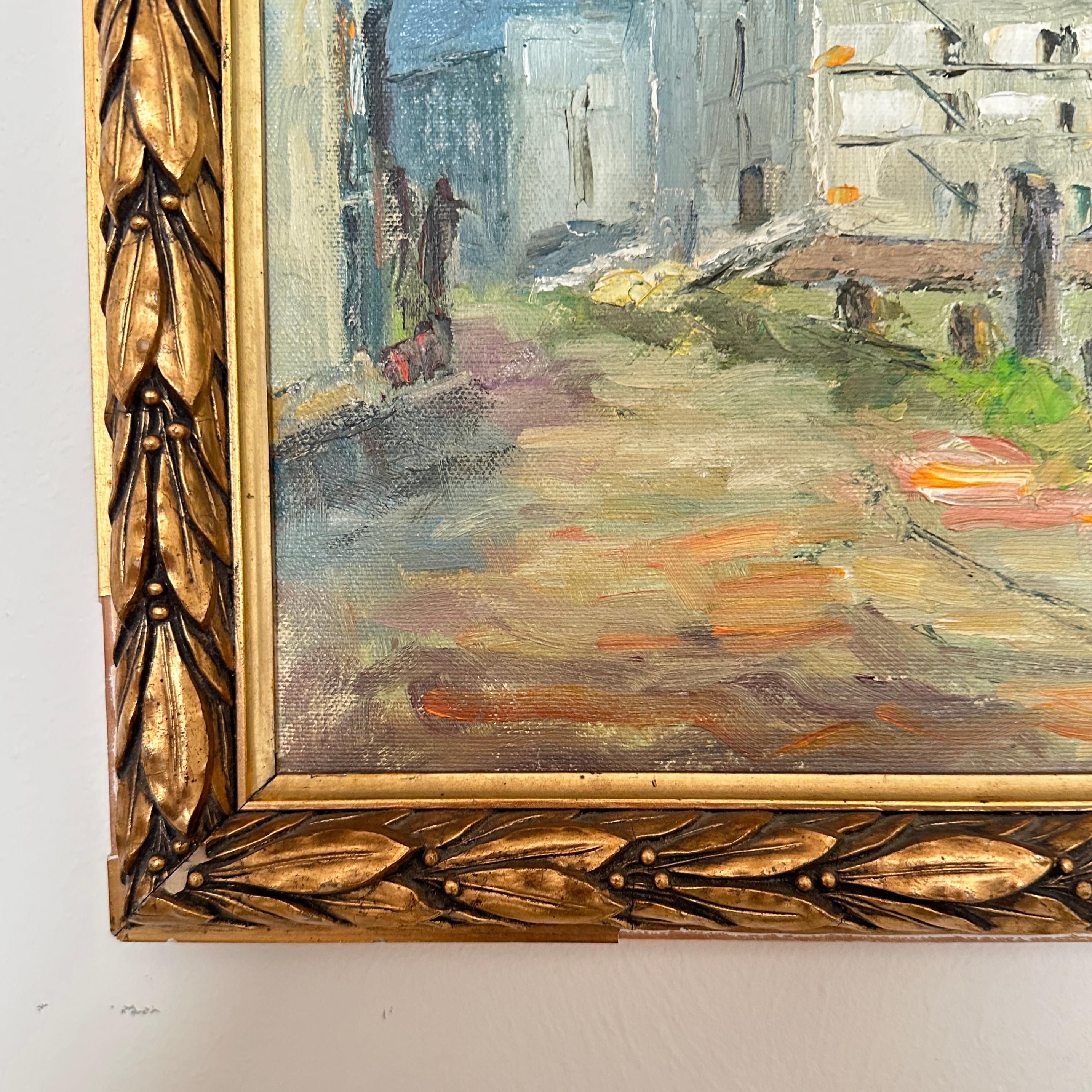 Plaster Oil Landscape Painting in Gilded Frame, around 1990 For Sale