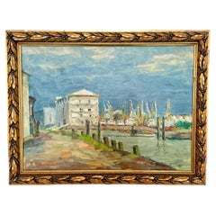 Oil Landscape Painting in Gilded Frame, around 1990