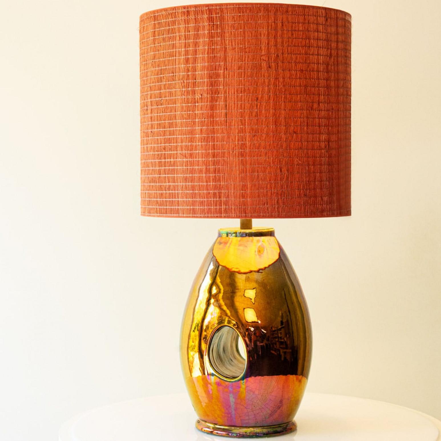 Oil Look Multicolor Table Lamp, Custom Made Lampshade by R. Houben For Sale 2