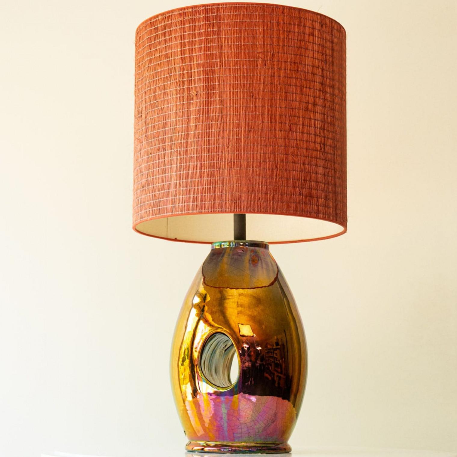 Oil Look Multicolor Table Lamp, Custom Made Lampshade by R. Houben For Sale 4