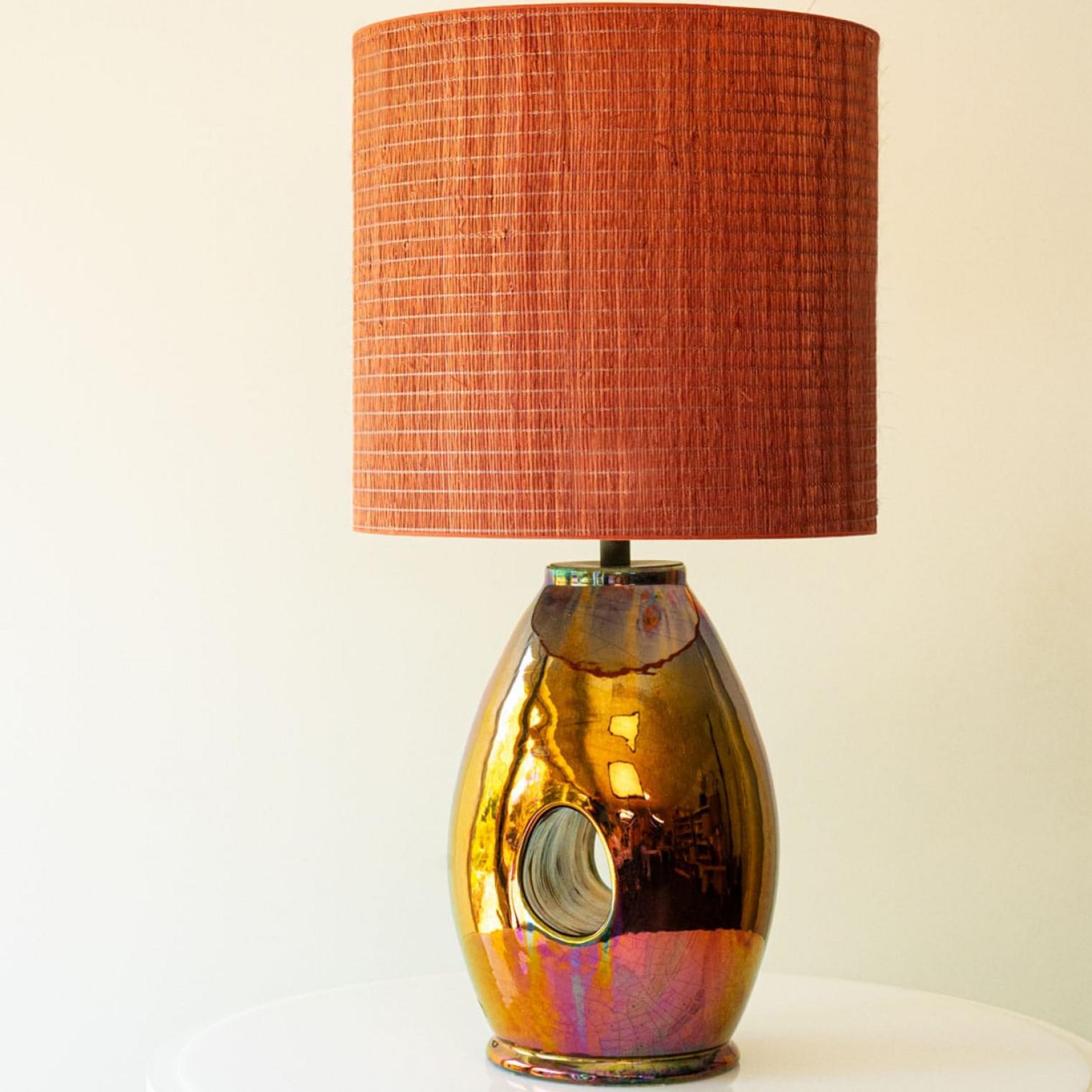 Oil Look Multicolor Table Lamp, Custom Made Lampshade by R. Houben For Sale 1