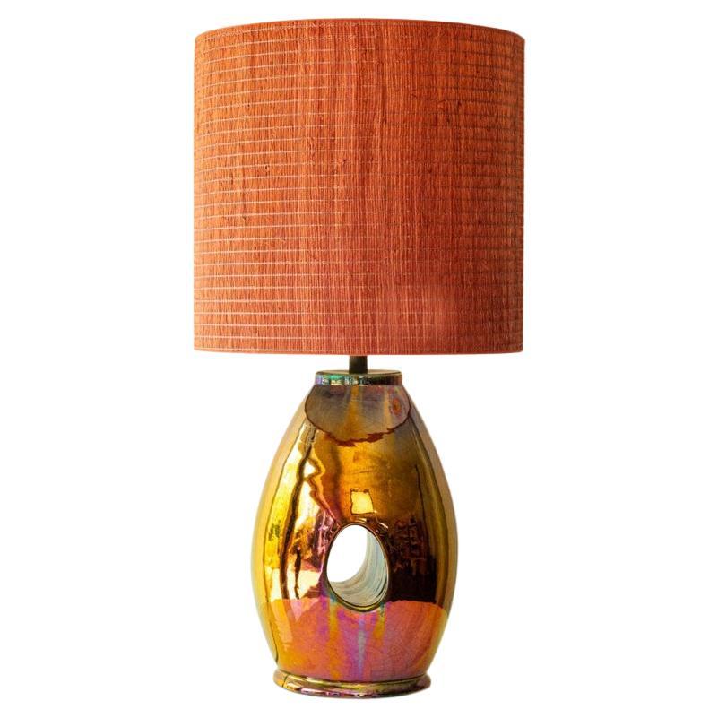 Oil Look Multicolor Table Lamp, Custom Made Lampshade by R. Houben For Sale