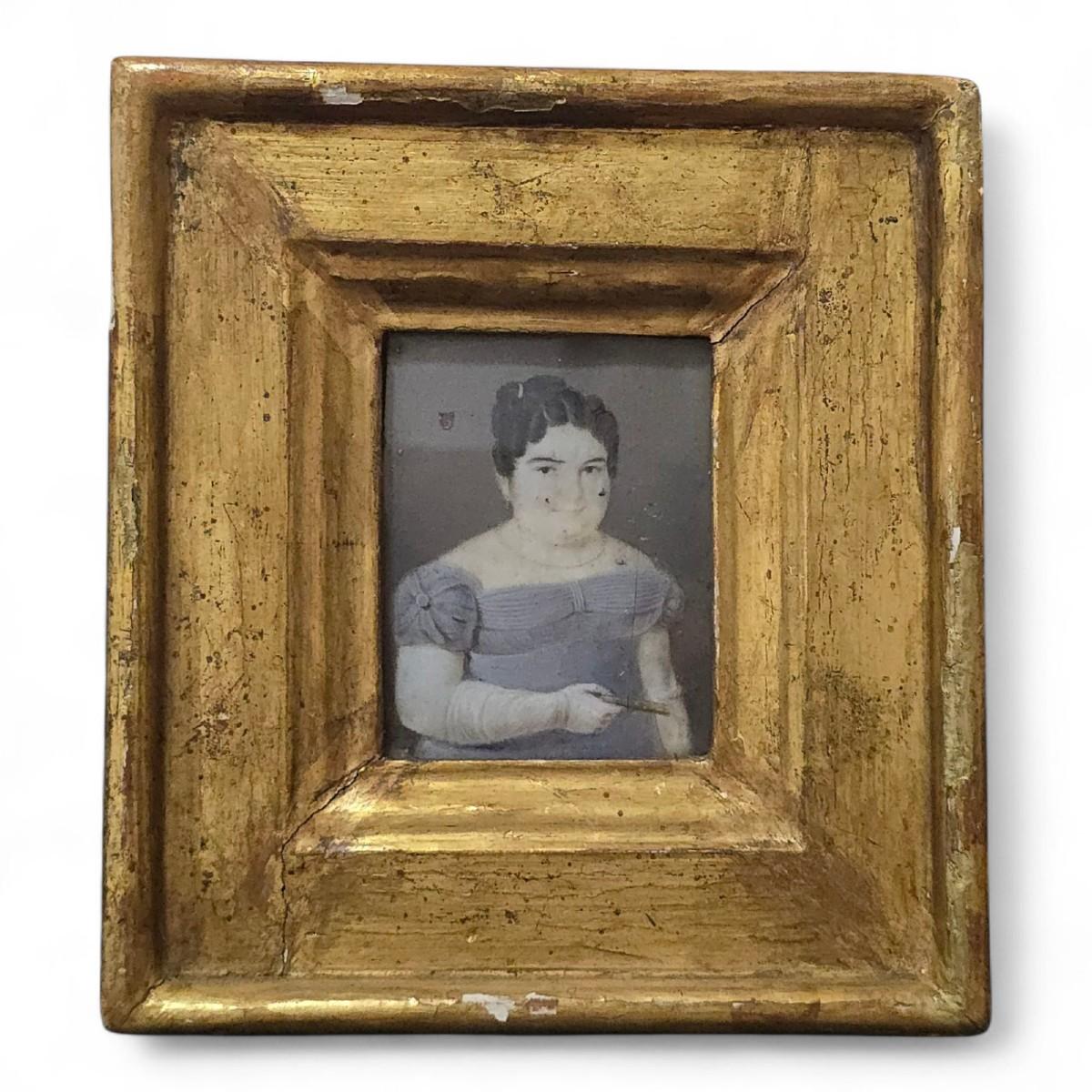 Ölminiatur von José de Roxas - Spanische Dame aus dem 19. im Zustand „Gut“ im Angebot in Madrid, ES