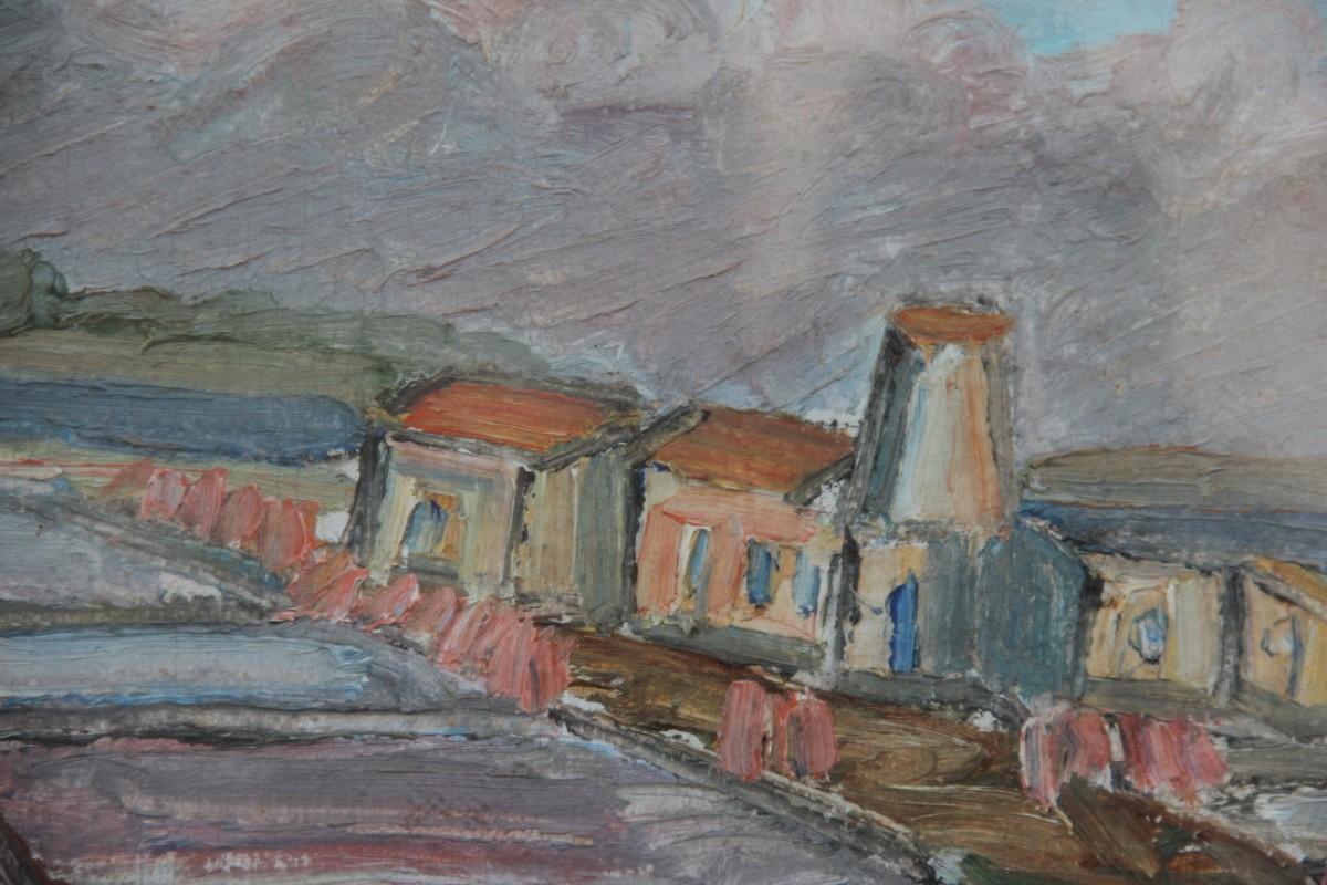 Mid-20th Century Oil of the 1960s Italian Represents the Saltworks of the Island of Mozia Trapani For Sale