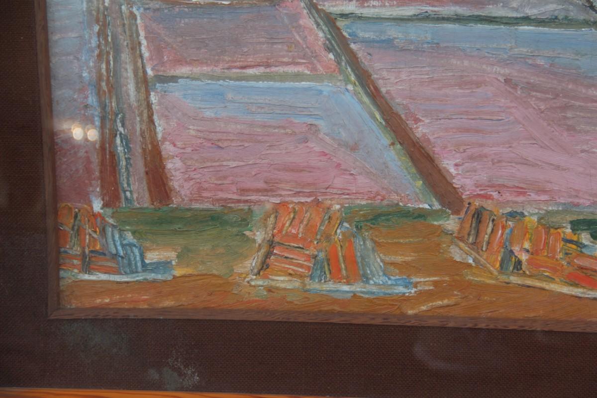 Oil of the 1960s Italian Represents the Saltworks of the Island of Mozia Trapani For Sale 3