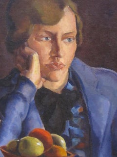 Oil on Board, a Finely Rendered Continental Art Deco Painting of a Seated Woman