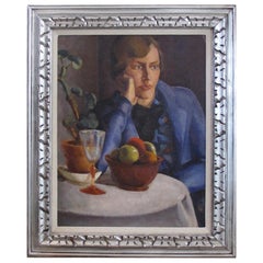 Oil on Board, a Finely Rendered Continental Art Deco Painting of a Seated Woman