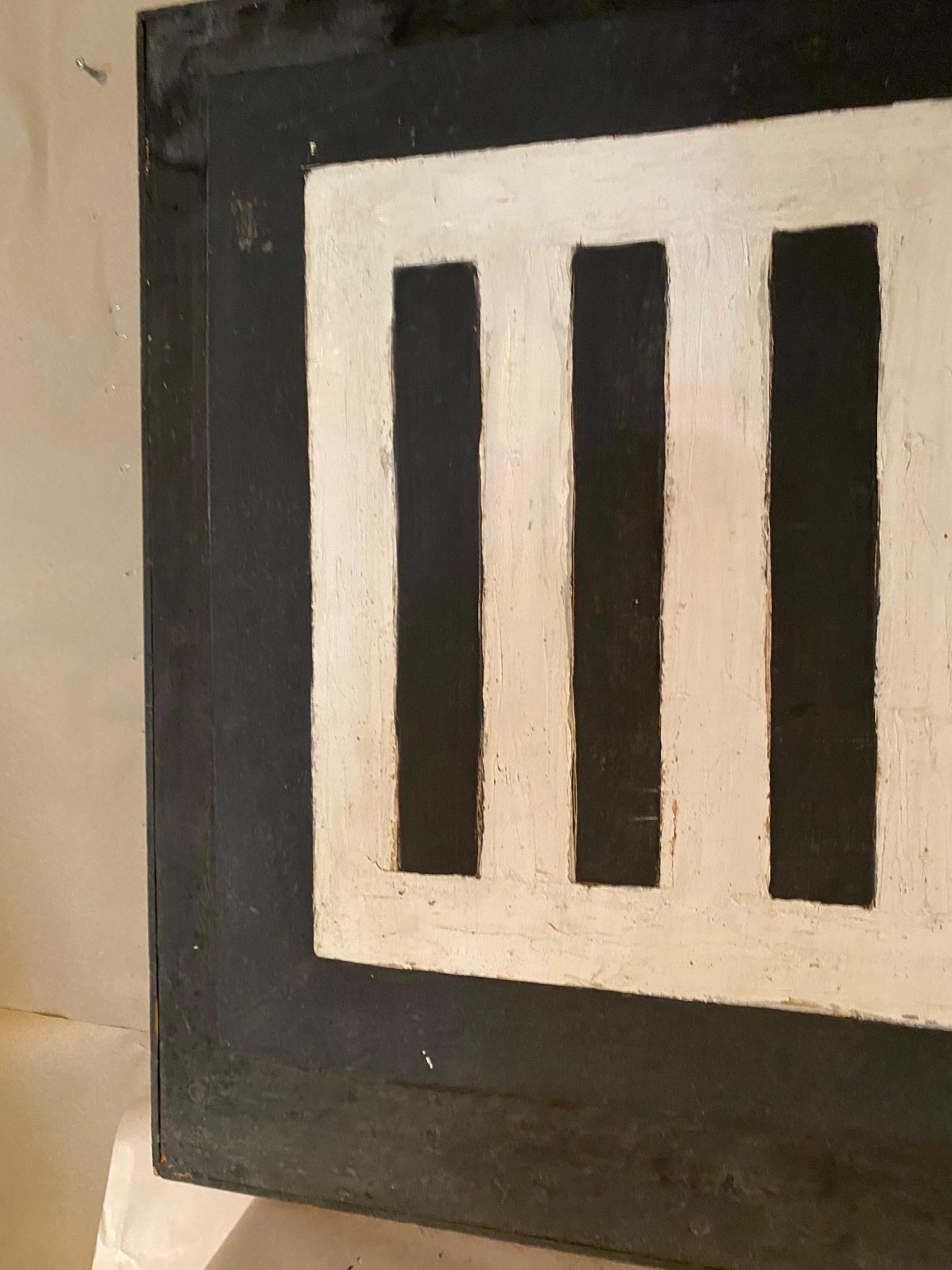 Mid-Century Modern Oil on board abstract black and white painting by Louise Pershing For Sale