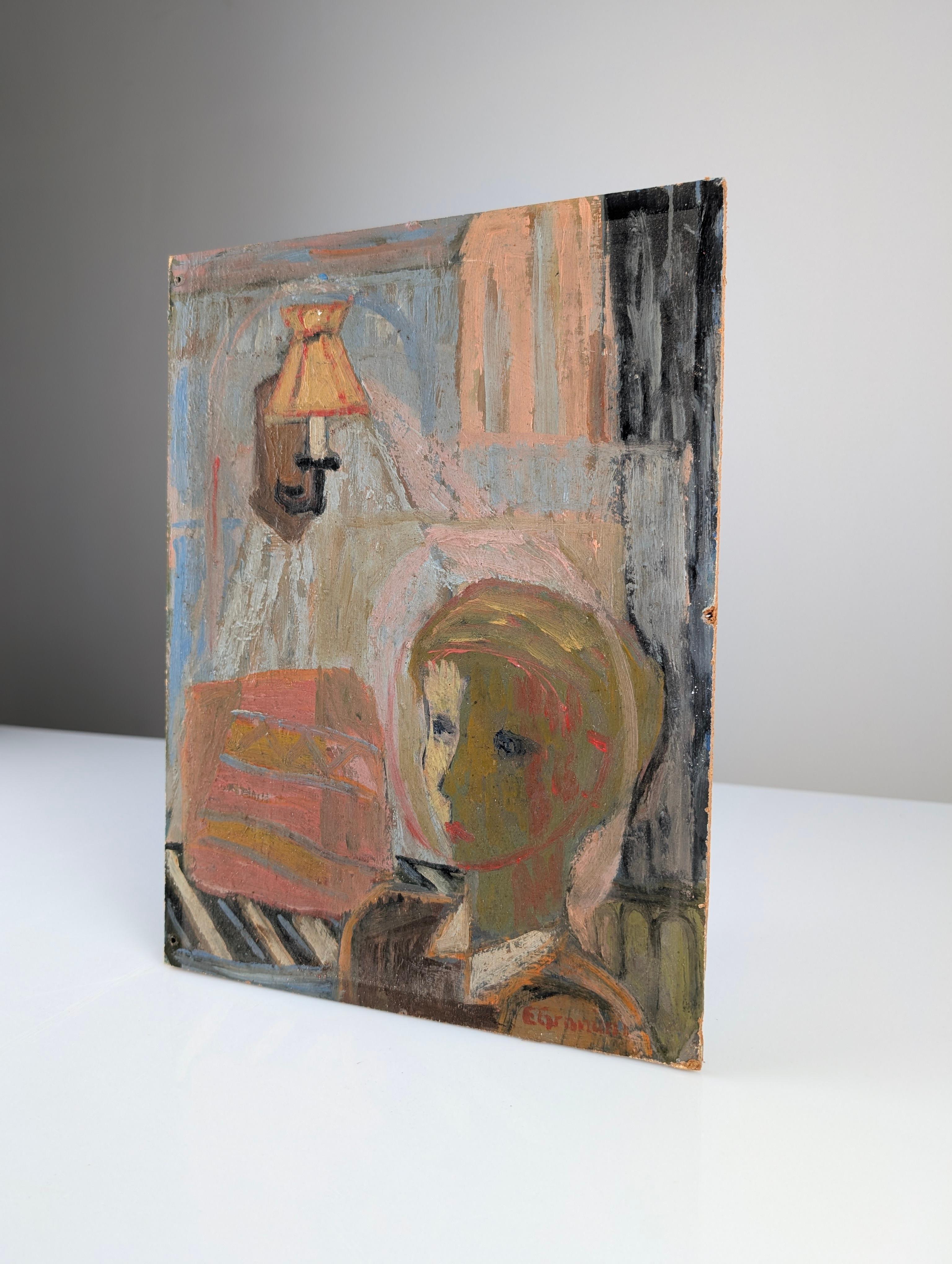 Mid-Century Modern Oil on Board by Einar Granum, Norway, 1950s For Sale