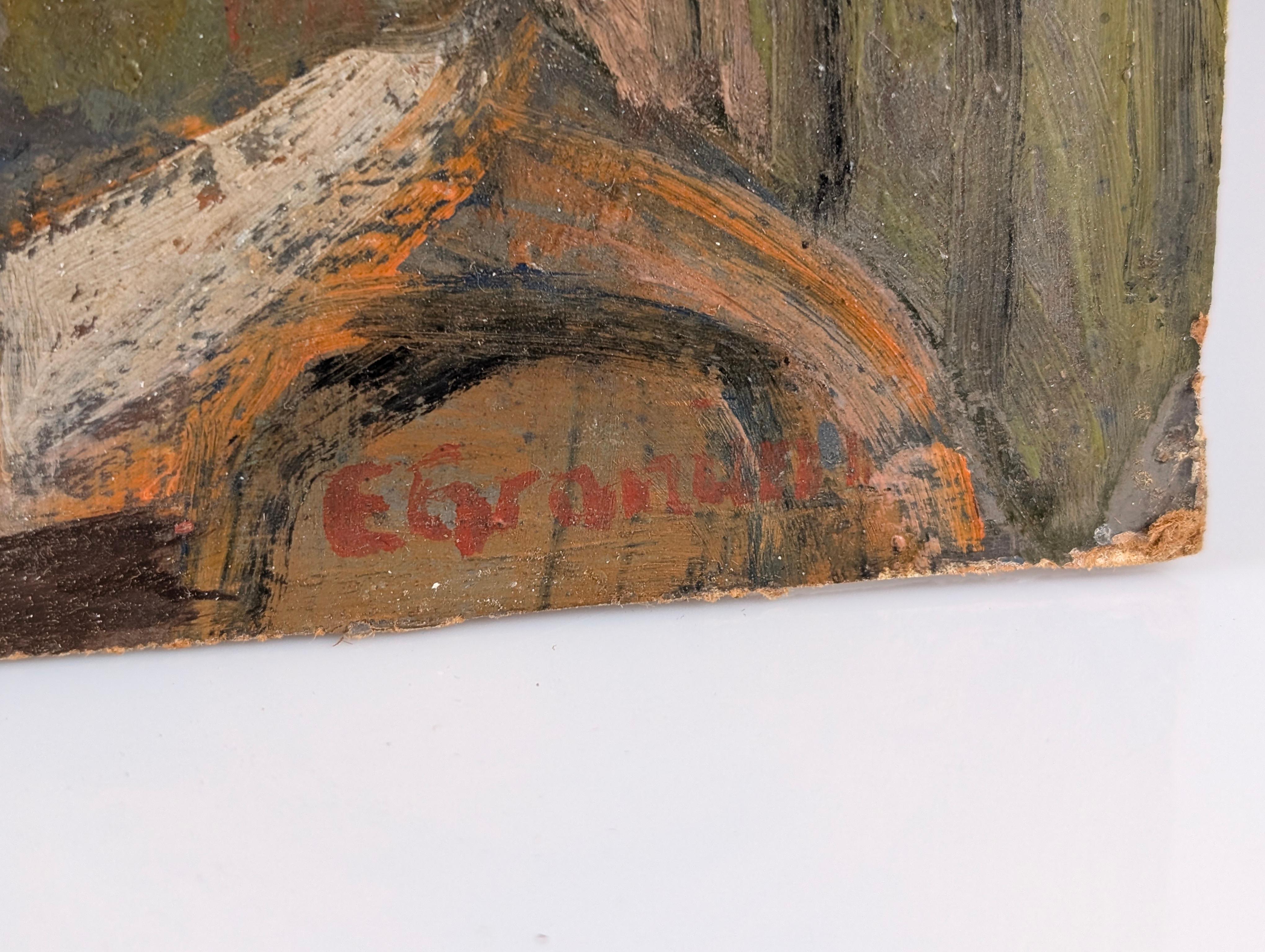 Hand-Painted Oil on Board by Einar Granum, Norway, 1950s For Sale